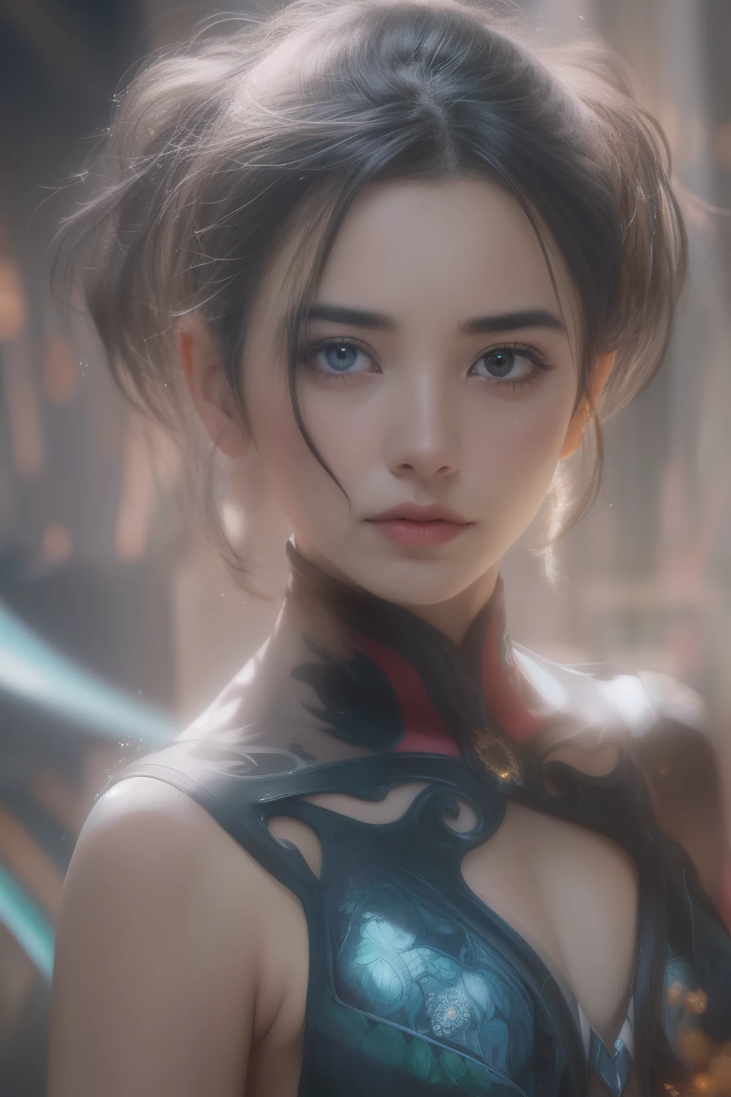 From Side, Photorealistic, Official art, Unity 8k wallpapr, 8K Portrait, Best Quality, Very high resolution, (Incredibly beautiful nature background:1.6), One girl, One beautiful age italian girl, sixteen years old, Obscene, (Sexy and glamorous:1.1), (A coquettish expression:1.6), (small breasts with raised pink areolas,:1.6), Vulgarity, (seductively smiling:1.2), (full body1.0), (erotic posing:1.5), (Magic Attack Pose:1.6),(magical effects like sparkles or energy:1.5), (Electric shock from hands:1.1), (Detailed blue bodysuit with beautiful fractal or marble design:1.5), (Beautiful and d delicate ruby, topaz, emerald and sapphire jewelry:1.45), Beautiful seductive face, Portrait, (Thick eyebrows:1.2), (Big purple eyes:1.2), Beautiful eyes with fine symmetry, (Ultra detailed eyes:1.4), (High resolution eyes:1.1), Intimate face, (ultra detailed skin texture:1.4), White skin, pale skin, Perfect Anatomy, Thin, (Beautiful toned body:1.1), Hair Bow, (Moist skin:1.1), full of sweat, No makeup, dark circles, Good anatomy, Focus Face, goodlooking, (Emilia Clark:0.6) (Emma watson:0.3),(Jennifer Connelly:0.4), (sensual face:1.5), Elegant face, Nice, Dolce, Cyberpunk Sci-Fi, (Gauntlets with intricate and beautiful designs:1.2), Blurred background, Blurred foreground, depth of fields, (Motion Blur:1.1), Complex and colorful biomechanical bodysuit, Zentangle, mandalas, Entangled, (Small breasts:1.2), Sheer breast, (Beautiful :1.2), (NSFW:1.2), large hips, drivel, Juice stain, grabbing on breasts