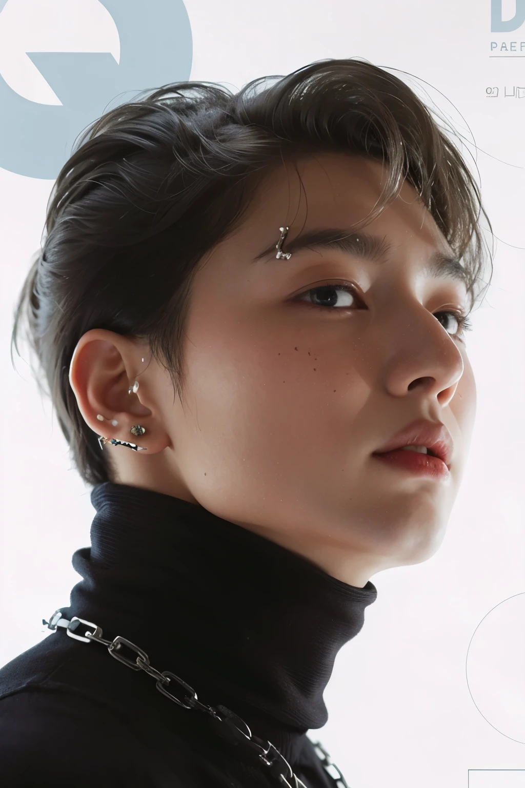 a close-up of a person with a chain around their neck, cai xukun, Jinyoung Shin, Jinyoung Shin aesthetic, hyung tae, Jungkook, olhos claros e penetrantes, Hong junho hyung, Kim Doyoung, taejune kim, inspirado em jeonseok lee, brilhante da chuva, inspirado em Bian Shoumin, adorable and pale korean face, profile picture with headshot, ele tem cabelos grisalhos escuros