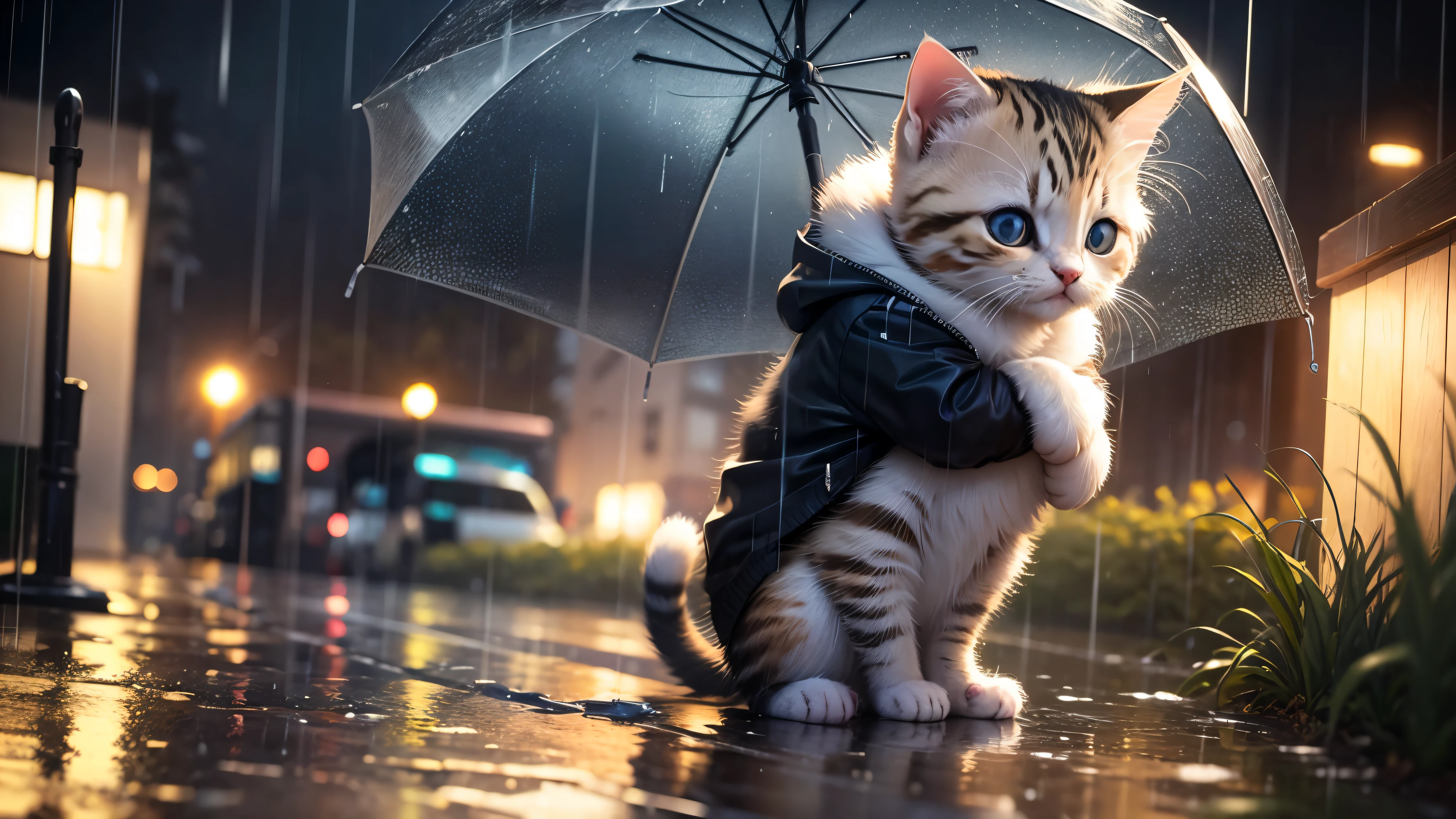 cute kitten in the rain