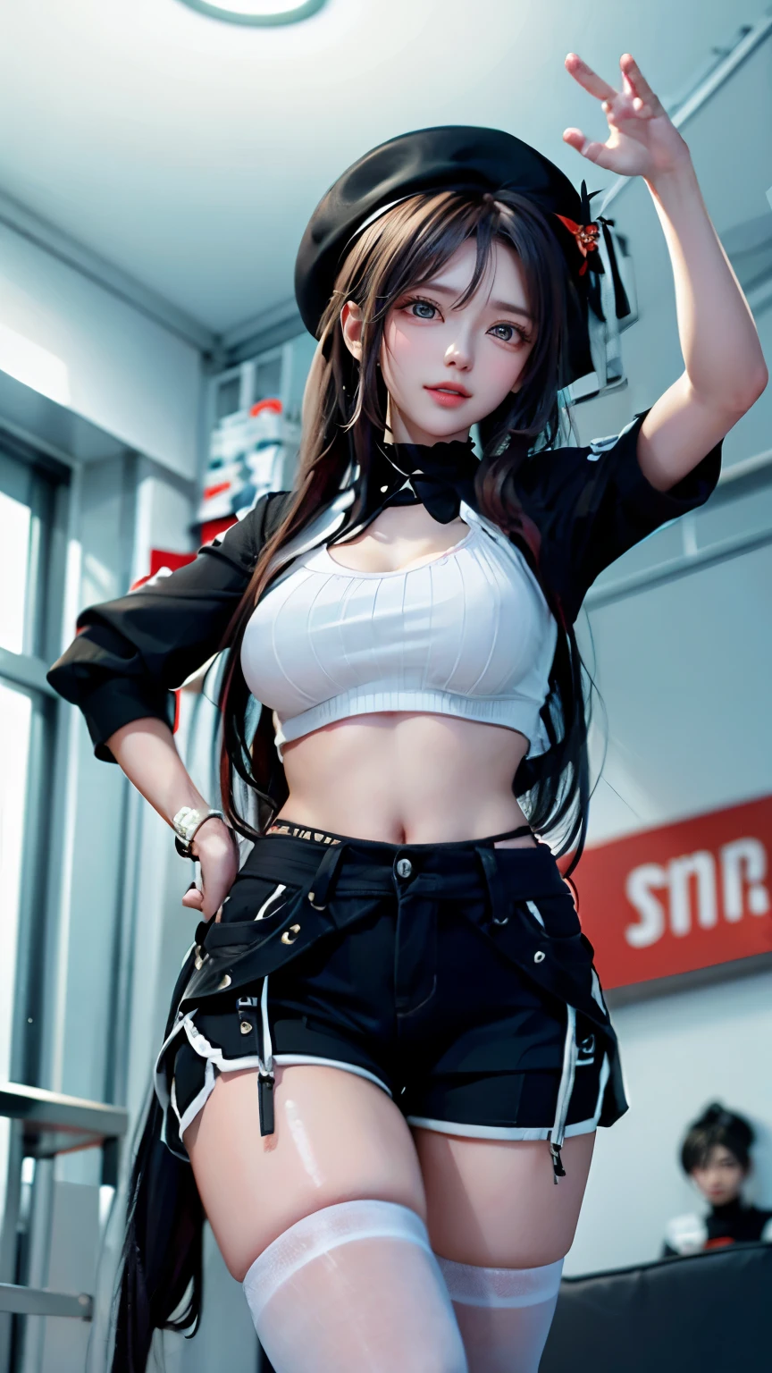 (very delicate and beautiful:1.2)super model,perfect shape,Two girls kicking at the screen,2girl,,Thighhighs,beautiful feet,beret,gentle expression,Seen by girls from below,Innocent face,ミニskirt,big breasts,beautiful breasts,Girls doing roundhouse kicks from the left and right of the screen,voluptuous,bike shorts,,givenchy,masterpiece, highest quality, High resolution, 8K, 2 girls, sl2,outfit2,With two people, skirt, uniform, short hair, messy hair, blush, sexy pose, big breasts, seductive pose, sweating, put your hand on your waist, sweating, skyscaper, cityscape, vivid details, super detail, realistic skin texture, Surface details, Beautiful eyes in every detail, medium full shot, sunset