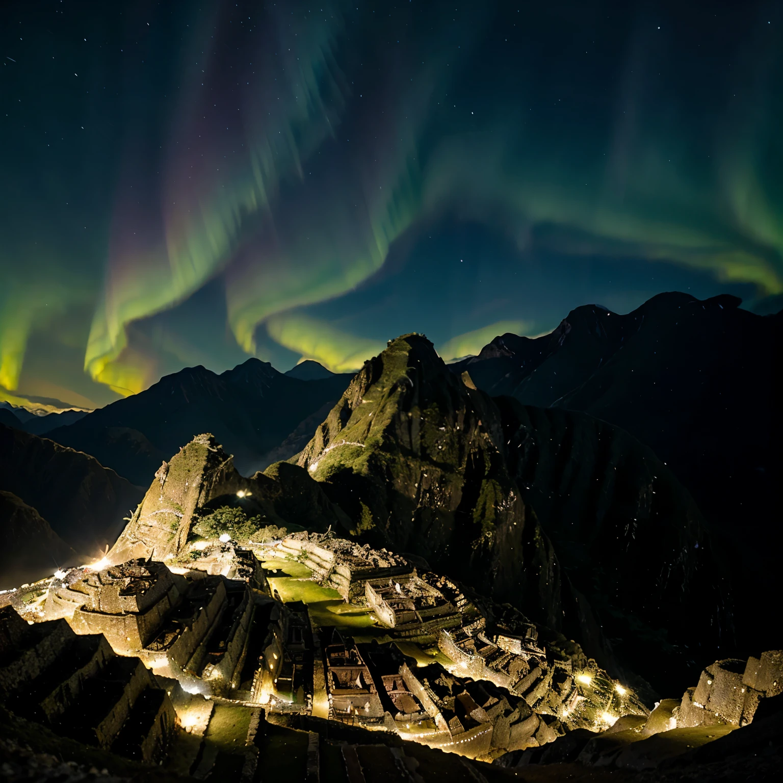 Aurora boreal sobre Machu Picchu