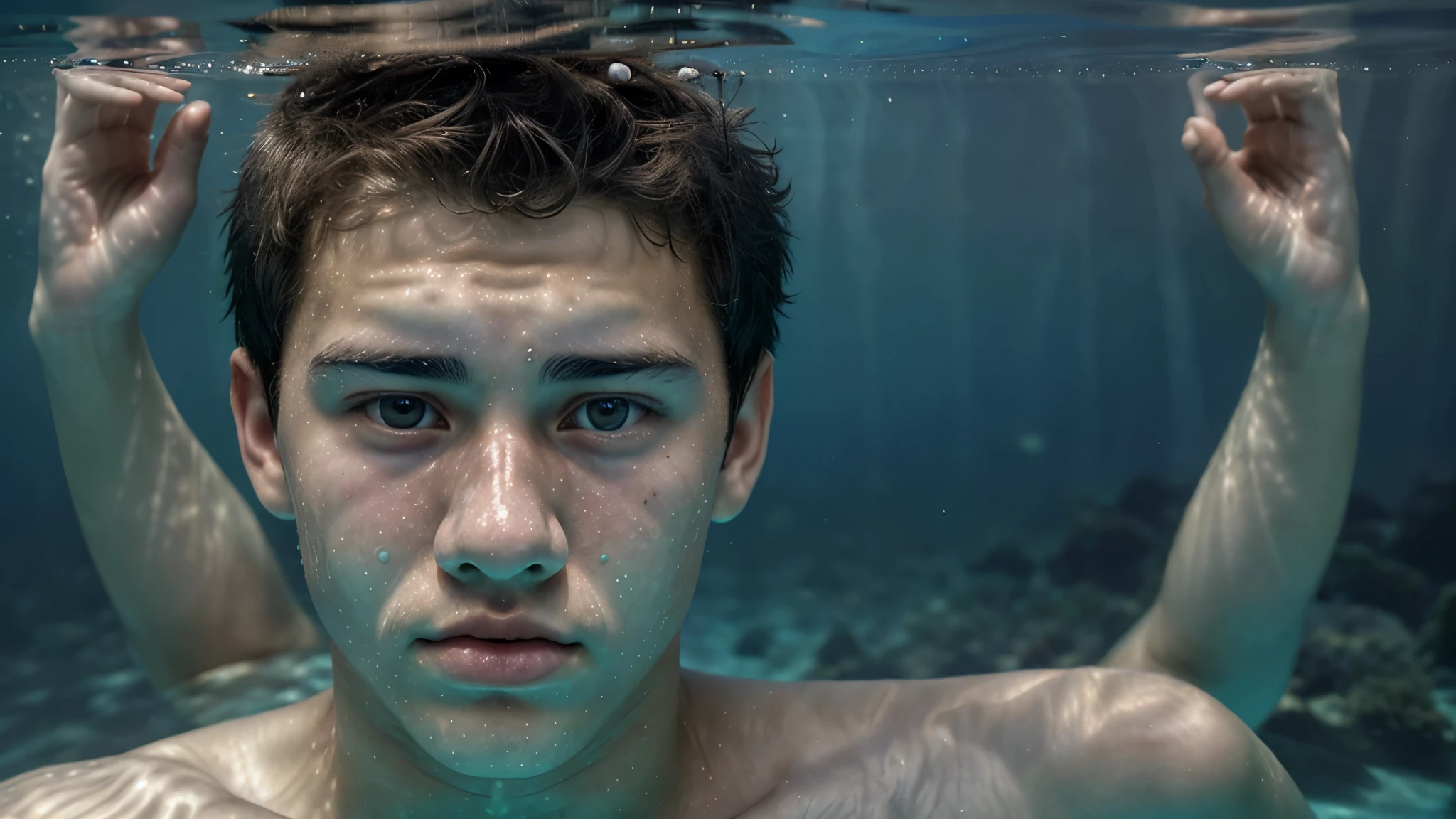 close up of a hot,asian swimmer,swimming,muscle body,cocky,water droplets on skin,wet hair,glistening muscles,athletic build,sporty swimwear,rippling abs, masculine posture, intense focus, swimming pool background, steam rising from the water, sun reflection on the surface, vibrant colors, dynamic composition, sculpted physique, powerful strokes, water splashing, swimming goggles, energetic movement, speed and agility, radiant skin, sleek physique, strong presence, professional athlete,(best quality, high-res:1.2), ultra-detailed, (realistic:1.37), HDR, vibrant color palette, natural lighting, action-packed scene, captivating moment, energetic atmosphere, ((perfect face)), (extremely detailed eyes), high angle shot.