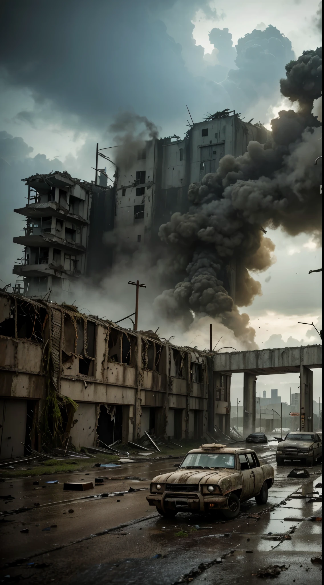 Doomsday Big City Ruins Abandoned Ruins Radiation Smoke Abandoned Pickup Rust Flaky Vines Moss Weed Ultra HD Cracked Road Doomsday Atmosphere Rendering Bleak Light Rain Smoke Desolation Military Card Wreckage Soft Barrier Wall Barrier Wall Aging Rain Marks Barricad Wire Barricade Badly Damaged Rusty Abandoned Military Base Armed Vehicle Cement Blastwall