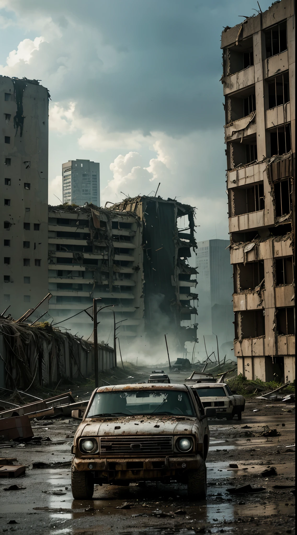 Doomsday Big City Ruins Abandoned Ruins Radiation Smoke Abandoned Pickup Rust Flaky Vines Moss Weed Ultra HD Cracked Road Doomsday Atmosphere Rendering Bleak Light Rain Smoke Desolation Military Card Wreckage Soft Barrier Wall Barrier Wall Aging Rain Marks Barricad Wire Barricade Badly Damaged Rusty Abandoned Military Base Armed Vehicle Cement Blastwall