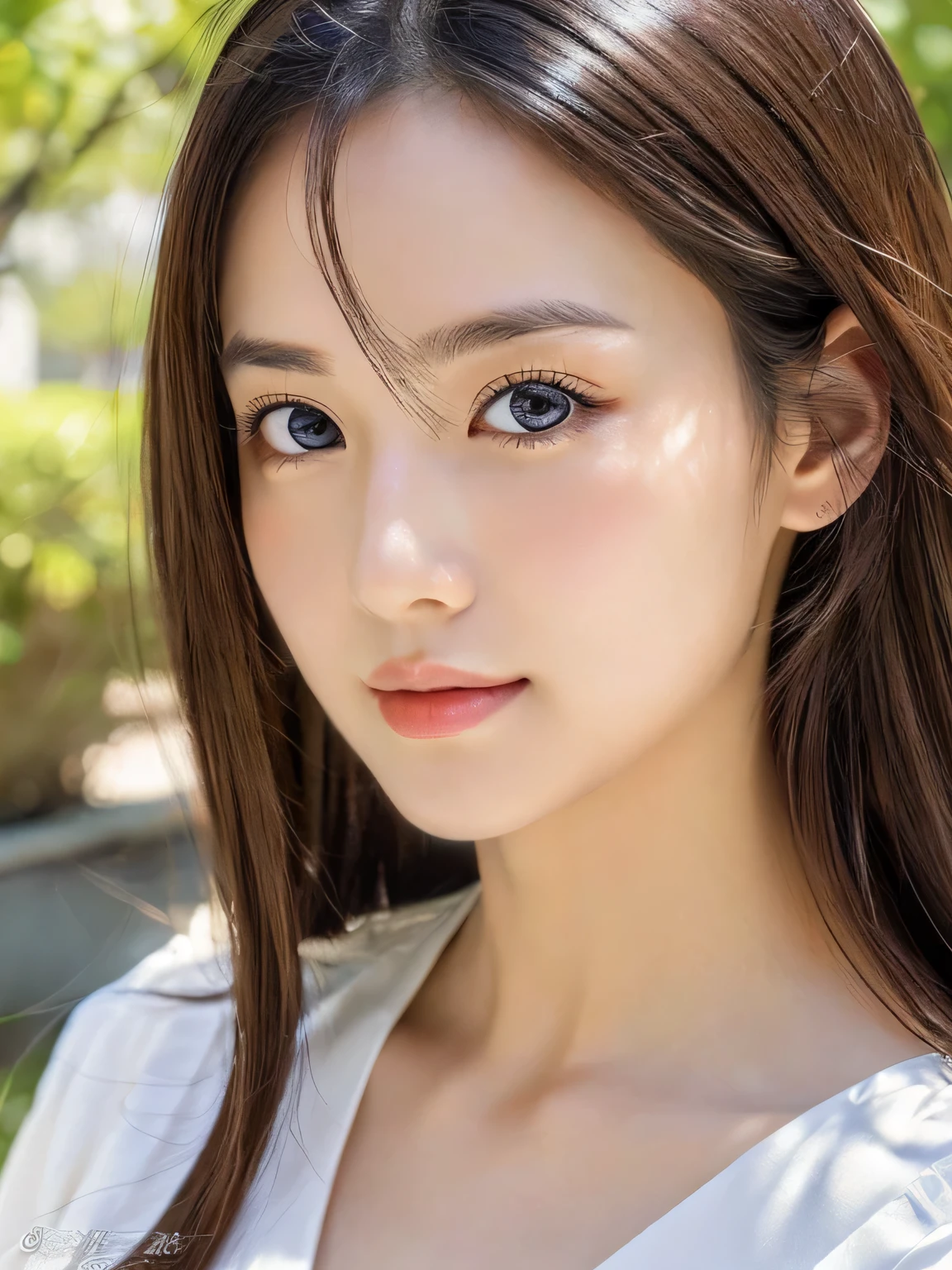 (((32k,high details,high detail、masterpiece,attention to detail,alone))),Raw photo & realistic atmosphere,beautiful dark blue eyes,detailed mouth,glossy lips,thin eyebrows,fine eyes、Soft white skin that shines in every detail、her deep black eyes are so beautiful,lip details、very beautiful face,very well-shaped face、lifelike face,shining beautiful lips,beautiful eyebrows,infinite reality, Realistic young idol sculpture,she'she'she'she'she'she'she'she'very cute woman , idol sculpture, young idol sculpture, Very beautiful and cute 22 year old beauty,incredibly beautiful and classy,22 year old beauty,natural soft light,(shiny hair,,Beautiful and kind eyes:1.5),gentle smile,well-shaped chest,long hair,beautiful posture,no makeup,