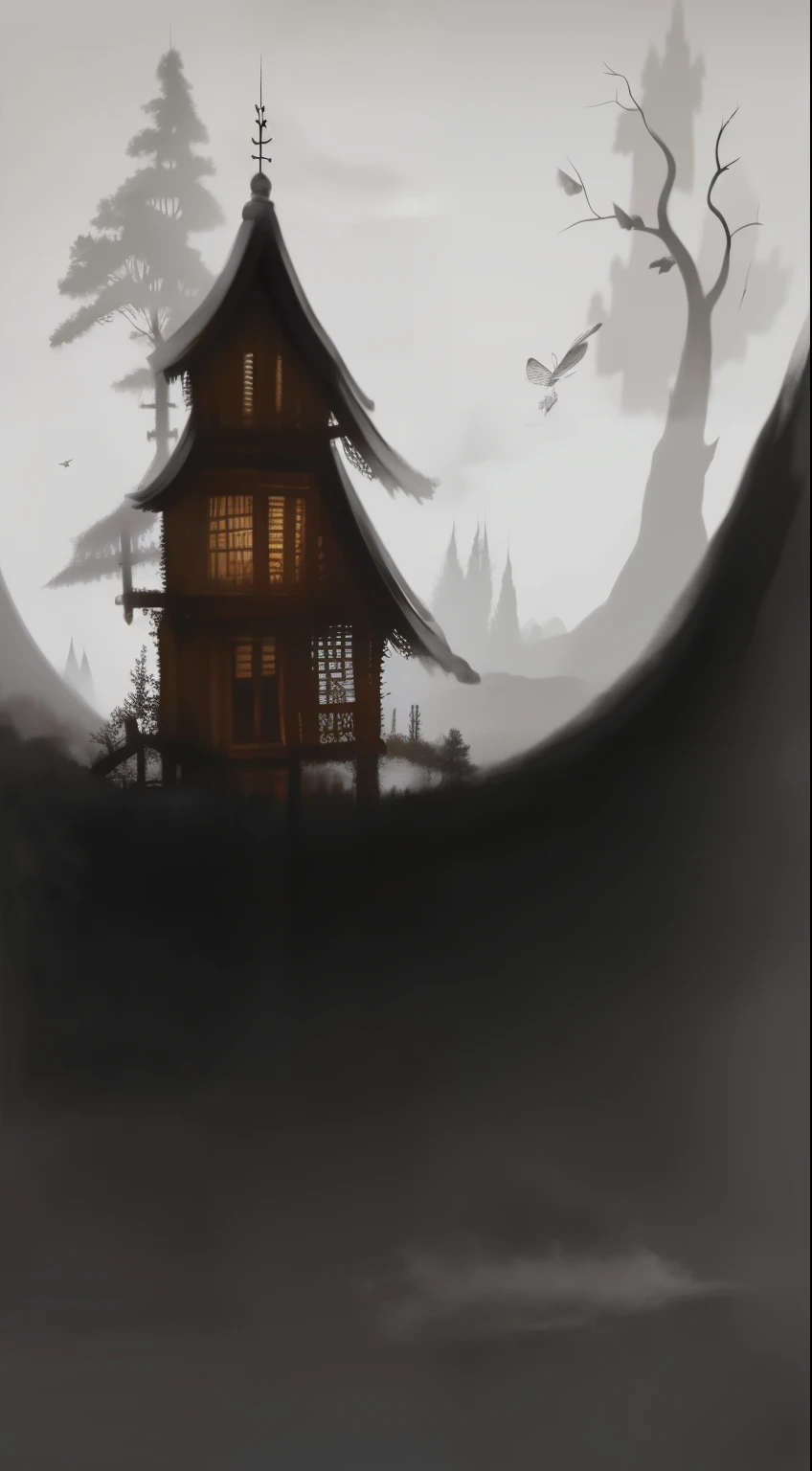 a close up of a black and white photograph of a tree, atmospheric. Pintura Digital, Quick paint, dark atmosphere illustration, Quick painting, solitario. Digital Illustration, Quick paint, escena de mal humor de dibujos animados, twilight ; Pintura Digital, gloomy landscape, #1 Pintura Digital of all time, # 1 Pintura Digital of all time, Quick paint and scribble art, a Pintura Digital pintura china antigua, china, china, antigua