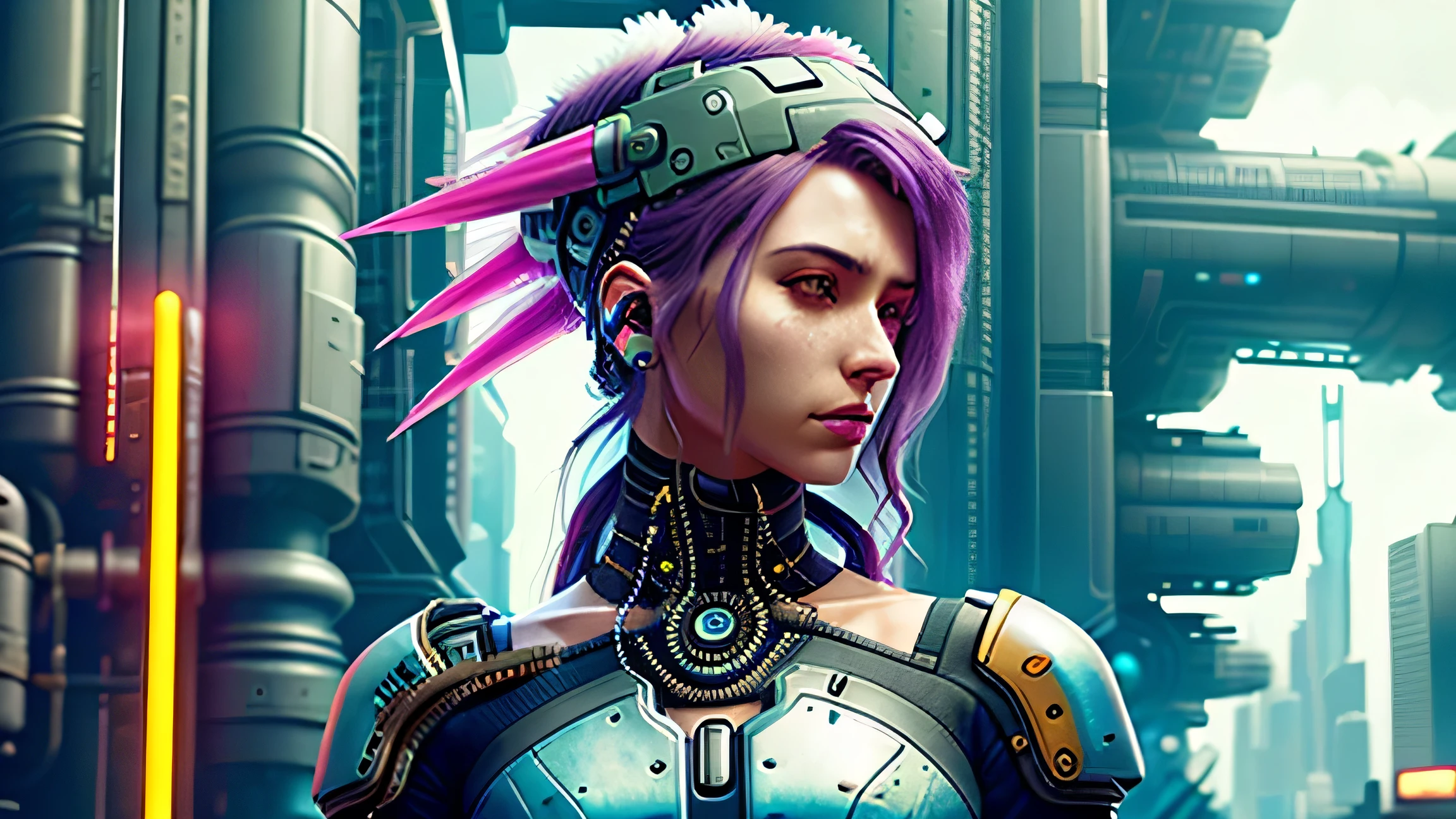 There was a woman wearing a headdress，Wearing a camera on his head, Hyper-realistic cyberpunk style, cyberpunk headset, Cyberpunk Style ， Hyperrealistic, styled like ghost in the shell, muted cyberpunk style, Cyberpunk headdress, cyberpunk transhumanist, has cyberpunk style, Portrait of a cyberpunk machine, cyborg - girl, Show on the《cyberpunk 2077》Curly, Enhanced cyborgs