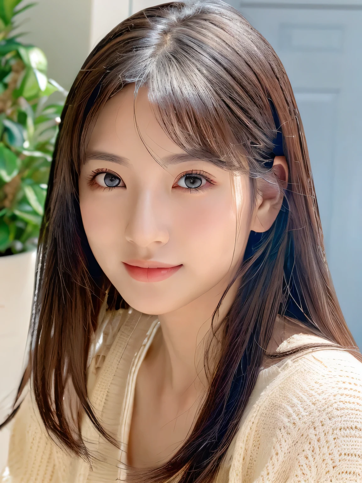 (((32ｋ,high details,high detail、masterpiece,attention to detail,alone))),Raw photo & realistic atmosphere,beautiful dark blue eyes,detailed mouth,glossy lips,thin eyebrows,fine eyes、Soft white skin that shines in every detail、her deep black eyes are so beautiful,lip details、very beautiful face,very well-shaped face、lifelike face,shining beautiful lips,beautiful eyebrows,infinite reality, Realistic young idol sculpture,she&#39;she&#39;she&#39;she&#39;she&#39;she&#39;she&#39;she&#39;very cute woman , idol sculpture, young idol sculpture, Very beautiful and cute 22 year old beauty,incredibly beautiful and classy，22 year old beauty,natural soft light,（shiny hair,,Beautiful and kind eyes：1.5）,gentle smile,well-shaped chest,long hair,beautiful posture,no makeup,
