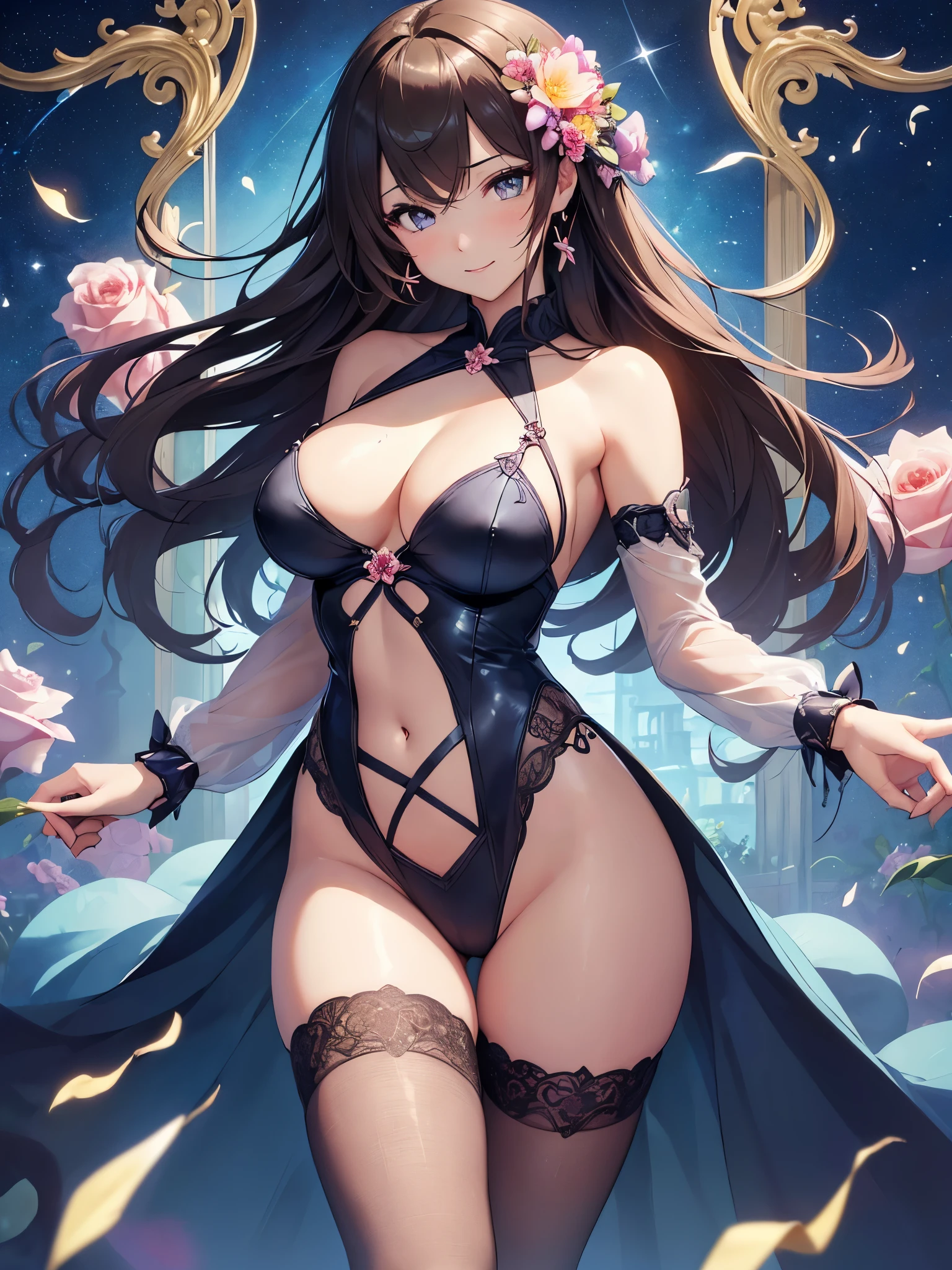 highest quality、Highest image quality、masterpiece、),bold composition、)、dynamic angle、Sexy Poses、、ローアングルpowerfulく、detailed groin、、dynamic pose、A super beautiful woman fills the screen((22 years old OL big bust、,アイロンのかかったbeautiful長い髪、brown hair、、slender、beautiful hip,Close-up、Esbian、,beautifulハイクオリティ、beautifulアート、)muste piece、visual art、Depth of the bounds written、gentle light、(bodystocking1.5)、肌にkind、、ティッカーbeautiful装飾的な室内、bedroom、beautiful,elegant、mystical 、こちらを見つめるbeautiful瞳、smile、kind、Motherly love、tits、Beautiful、beautiful手、Femme fatale、lots of roses、flower、flower瓶、art nouveau、
full body stockings、Fujiko Mine、
detailed details、powerful、open both foot,powerfulく足を開く、、beautifulflower模様装飾の着物、Full Body Stockings、.Approaching、1 nearby.8、cowboyshot.Sweat、beautiful肌、orgasm.ecstasy、super REALITY、model shot ,Don't show your skin、、stylish、dramatic、light、hip、レンブラントlight、three-dimensional feeling of the body,magical gentle light UHD、wet、、flower、starry night,、shooting star、beautiful世界、art nouveau