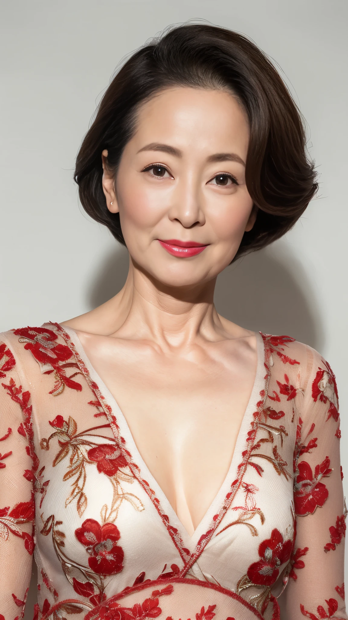 remove background, gravure, facing the front, ((old)), flashy makeup, red lips, from the chest up, masterpiece, highest quality, Super detailed, realistic, super dense skin, perfect anatomy, (1 Japanese mature woman), (alone), 120 years old, big breasts, Mature politician, Glamour, sexy, pure white skin, looking at the viewer,
