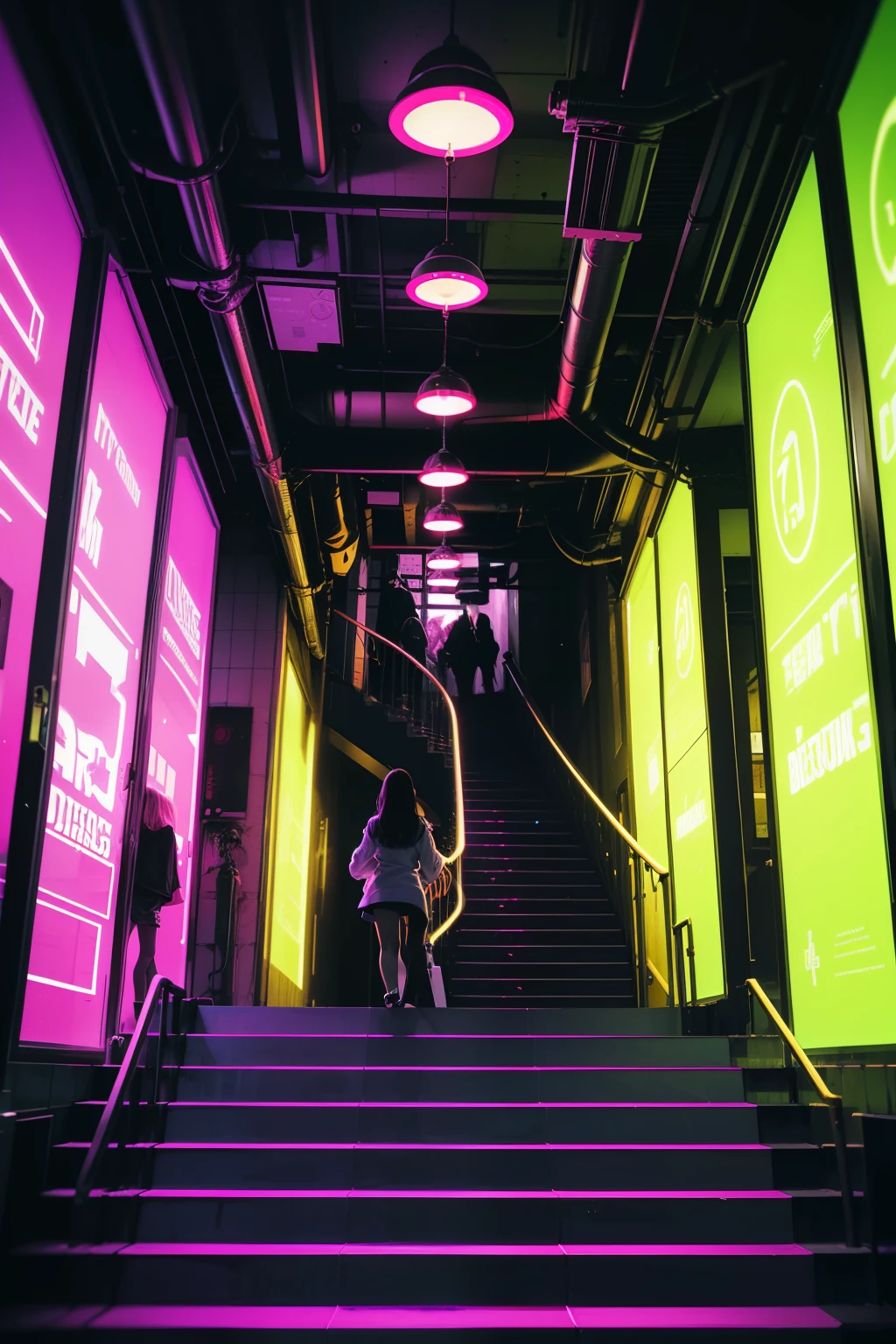 neon illuminated stairs, cyberpunk m c escher art, trending on pexels, black and purple tron. strong foreground, discovered photo, nobody here, abduzeedo, noneuclidian geometry, cyan pink vibe, seen from below, instagram story, no people, escape room, immersed a glitch network nightclub, depth of field. Ascension, UV, Wall, Warp, accessing, acid, aesthetic, aesthetics, afterlife, arcade, ascent, basement, chamber, corridor, decrease, defence, defend, defense, defenses, descend, descending, descent, destroy, dimension, dimensional, downstairs, elevate, enter, entering, entry, escape, futuristic, generate, generated, hallway, infra, level, neon, nightclub, passage, seizure, simulated, simulation, stair, staircase, stairs, stairway, steps, surpass, synth, thetic, tripping, tron, ult, upstairs, upwards, vapor, virtual, walkway,