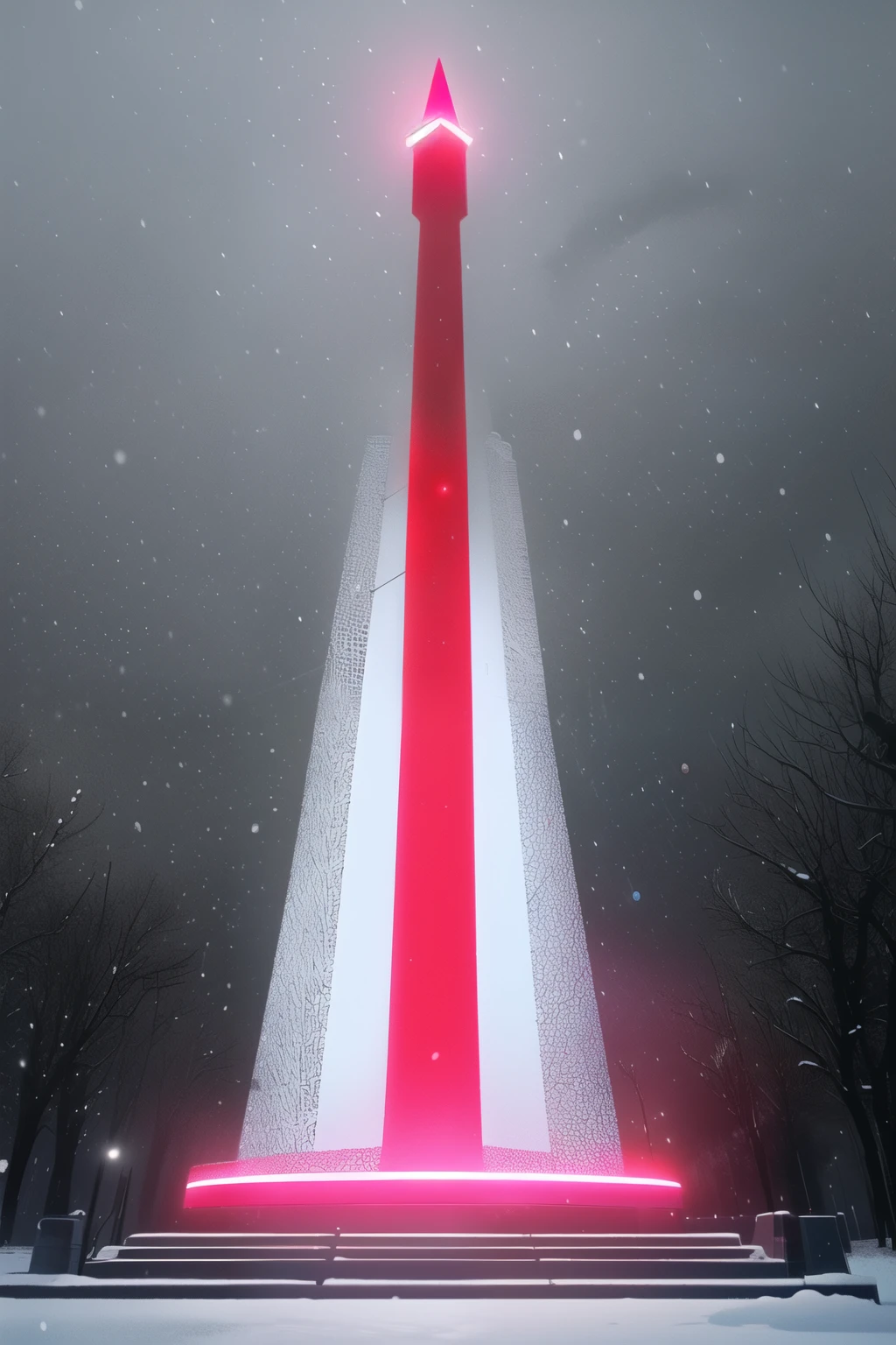 a tall tower sitting in the middle of a snow covered field, an abstract sculpture, inspired by Arkhip Kuindzhi, conceptual art, red leds, 8 k. volumetric lighting. dark, obelisk, hoog detail, bangalore, volcanic, closeup photo, neon noir, with a few scars on the tree, spines, very accurate photo black and white photo of a tower with red lights, crowded around new sculpture, spire, red leds, 1811, moor, black and red only, red dot, 2 0 7 7, obelisk, hi resolution, dark building. a tall tower sitting in the middle of a snow covered field, digital art, reddit, new sculpture, red leds, hoog detail, outdoor, led indicator, trampling over pyongyang, stairway to heaven, obelisks