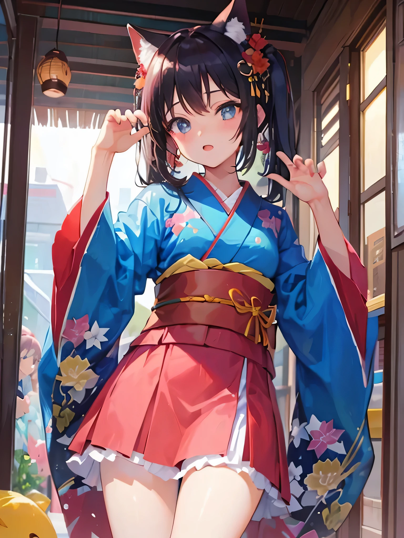 girl、dynamic pose、kimono、spring、Hair shackles、