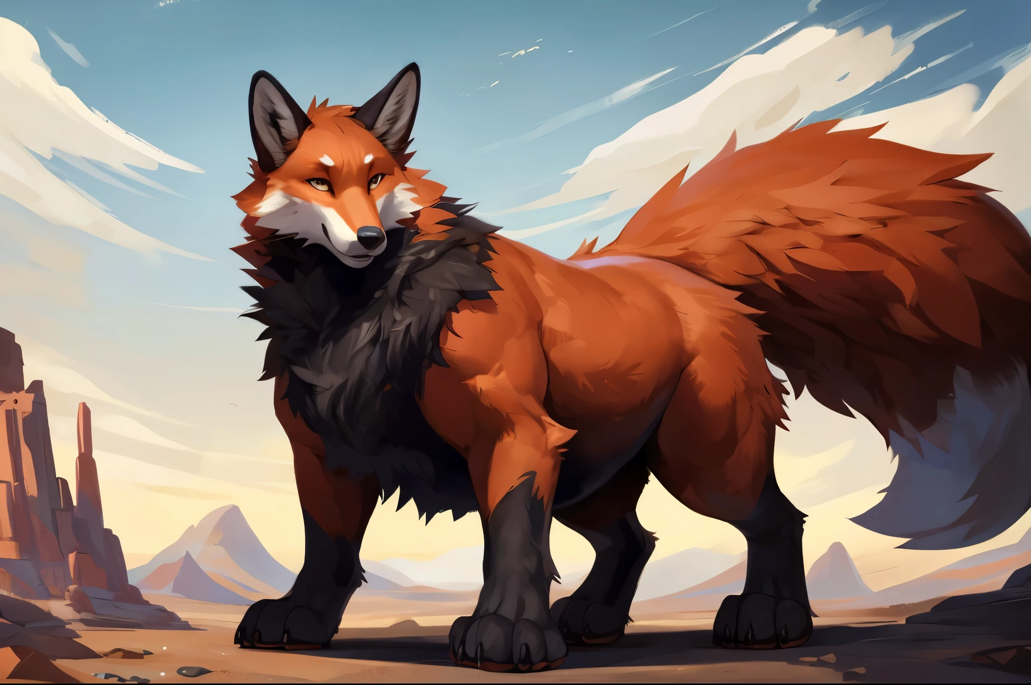 4k ultra quality, 4k full body view,(ultra high detailed body), fox,dire fox, detailed body,by mystikfox61, by glitter trap boy,feral paws, by bebebebebe,by morethreedee, by seibear,(thick thigh),(chubby thigh),thicc thigh,thick legs,chubby legs,thicc legs,massive ????,enomorous thigh,massive thigh,massive legs,thick lower ????????? legs,(detailed thigh),(wide thigh),fluffy belly,hyper belly,sharp nails,((sfw)),(ultra detailed face),detailed eyes,big tail,fluffy tail,(detailed tail),enomorous tail,bigger tail,huge tail,volumetric light,muscle legs,big paws,(thick paws),fluffy paws,furry paws,enomorous paws,(animal focus), beast,standing,(bigger lower body),strong lower body,(long legs),front view,master works, super fine, 4k resolution, high quality,high picture detail,dark fantasy,illusory engine, Masterpiece,feral body,muscular feral,faint lighting,macro,giga
