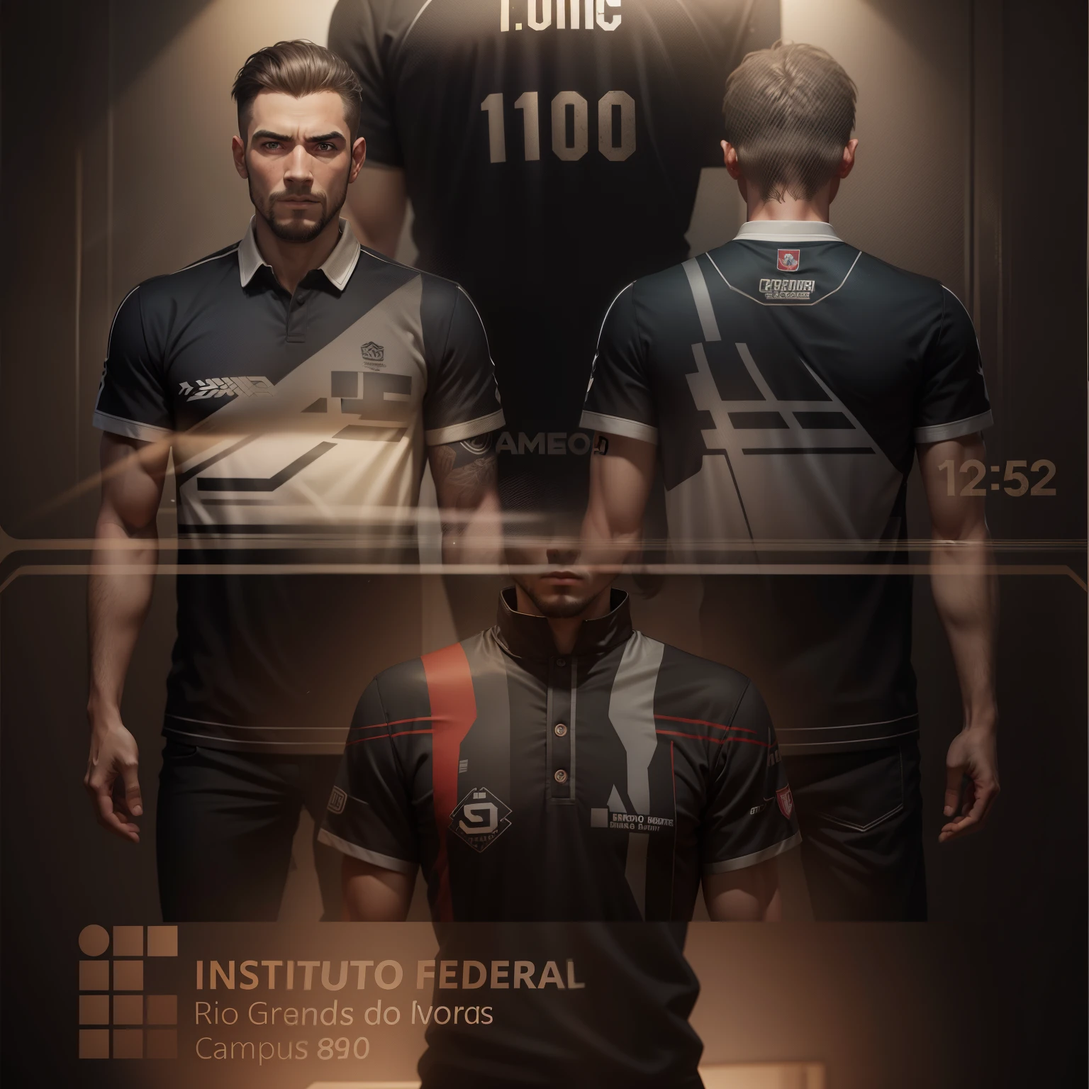 a close-up of a shirt with a number, Origem 100i, Camisa preta, octanagem 1 2 8 k, protetor de tela, hiperdetalhado!, fundo uniforme, frente e verso, octane rendering ] ”, 8k)), t 1 0 0, t100, retrato no meio da cena, desenho de camisa, hiperdetalhado!!, ((((octane rendering