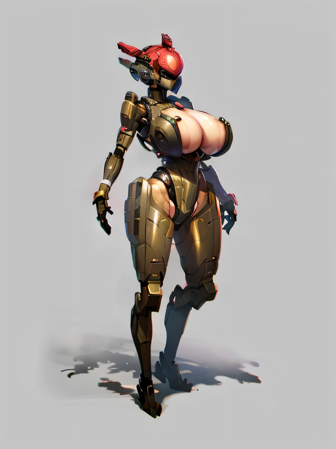 robot girl, humanoid robot, robot joints, full face mask, huge huge breasts
