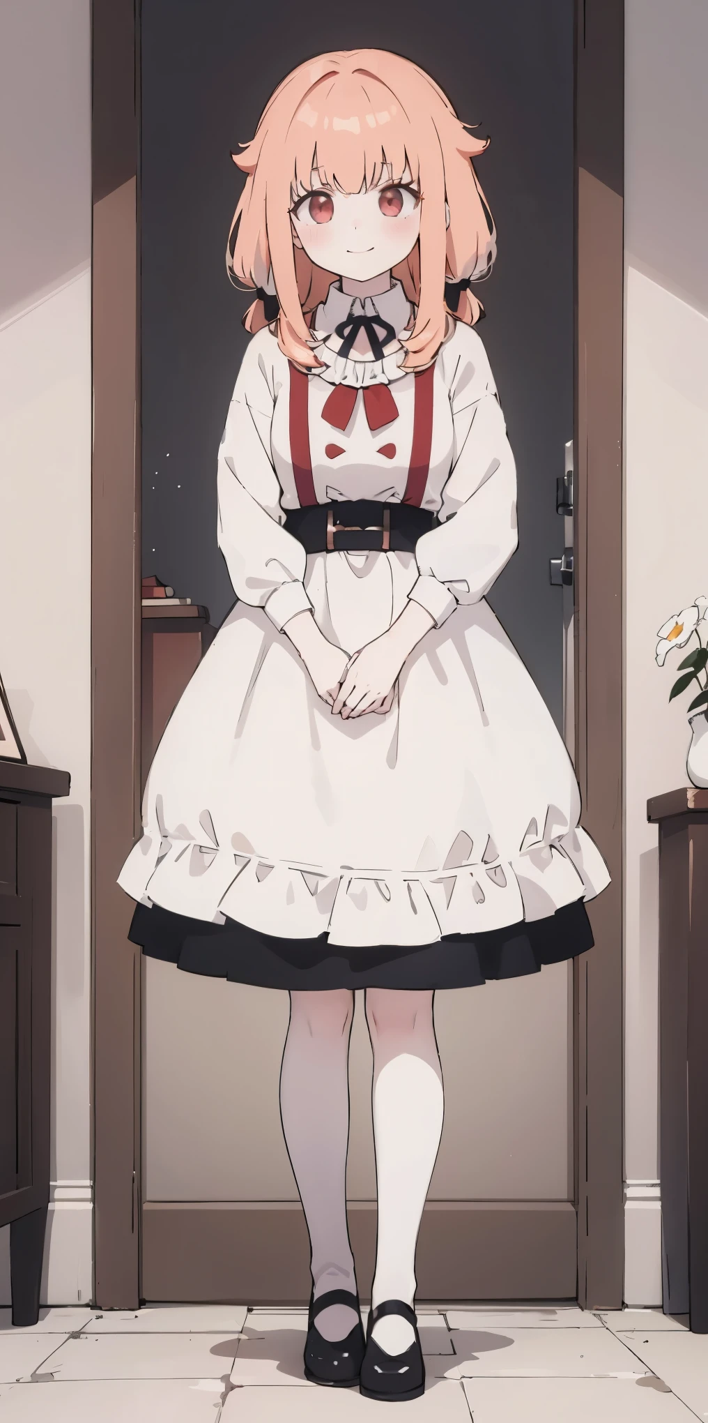 Female full body standing symmetrical lustful smirking smile face (red blush)