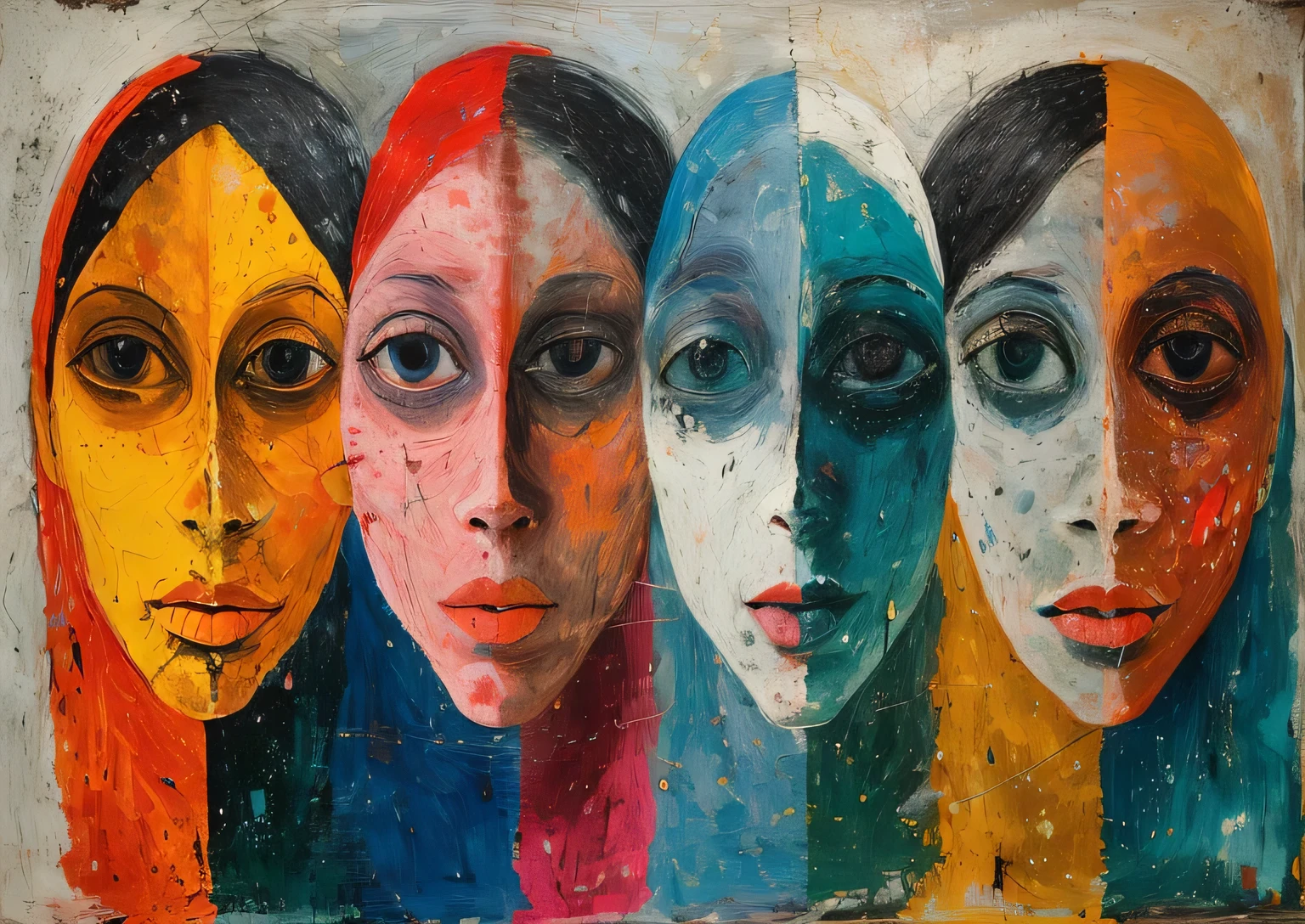 A group of women with faces of different skin colors, colorful faces, multiple faces, author：Sandor Bihari, woman&#39;s face, author：Charles Blackman, Antonio Saura, author：Jankel Adler, author：Eugenius Zack, author：Dariusz Zawadzki, author：Sandor Bortnik