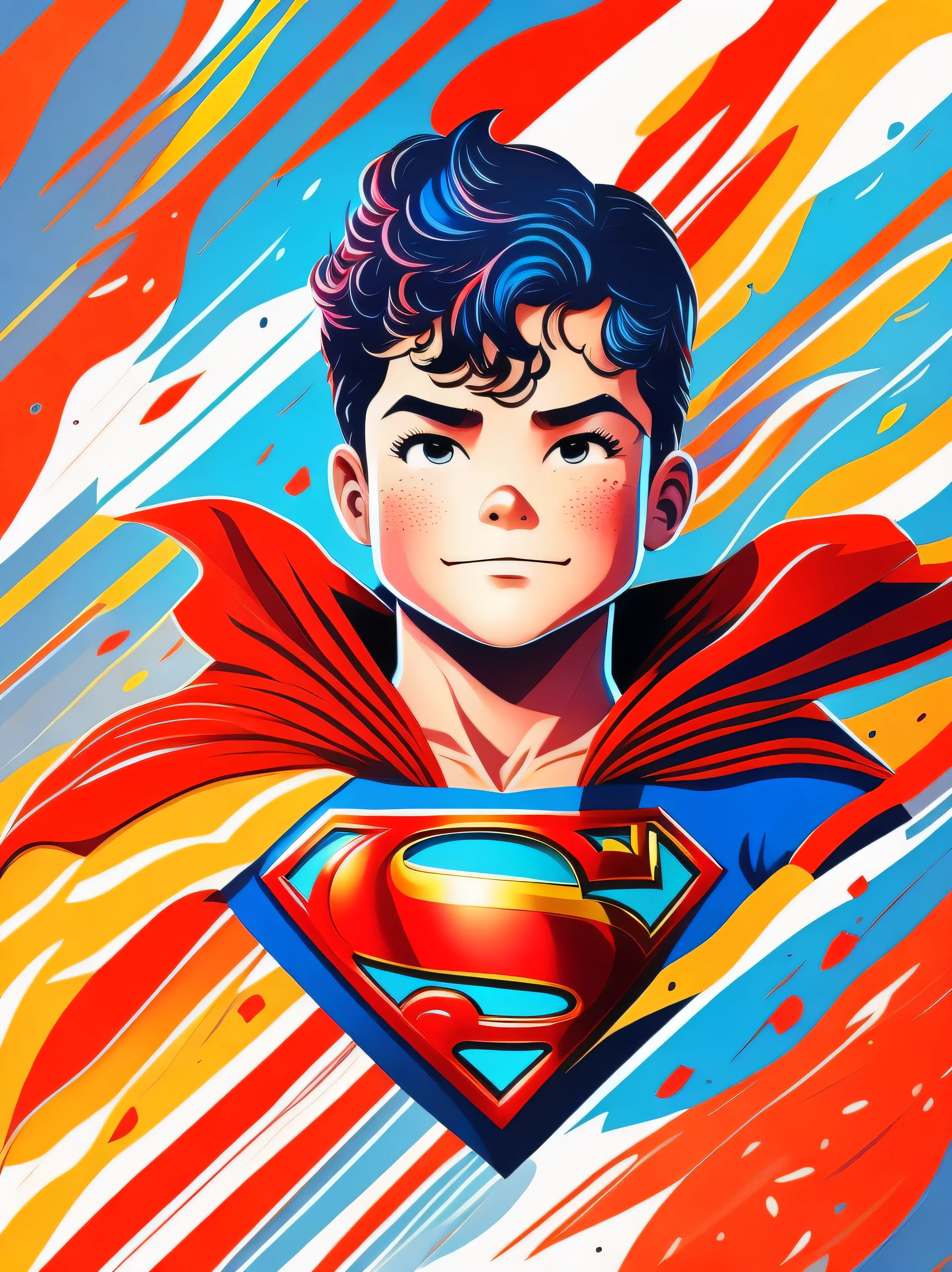 the colorful abstract of cute superman, (colorful,high detailed,vector-art)