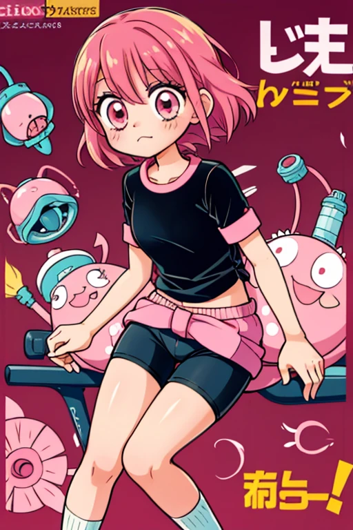 cute anime girl rides a bicycle, in running shorts, short shorts, Cave covered with pink biological cells , Tentacles entangled