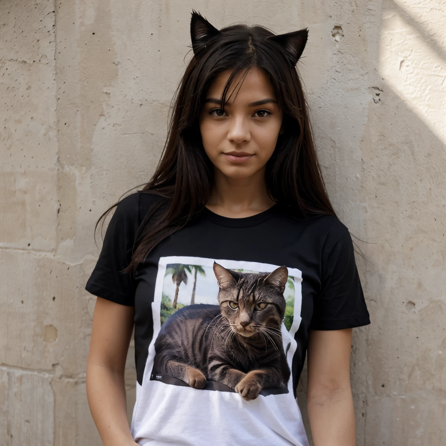 gato negro animado con una camiseta puesta