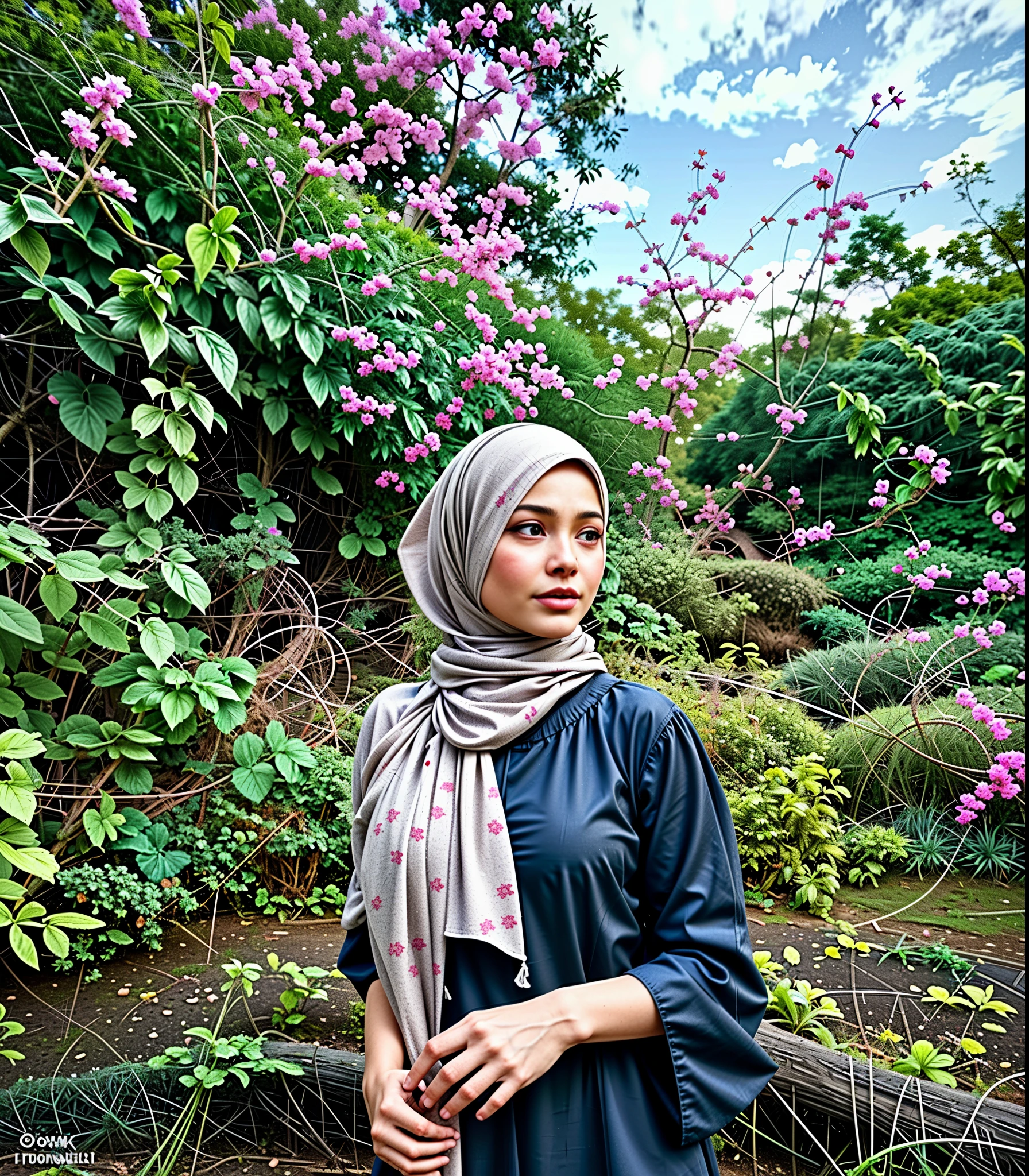 masterpiece, (ultra-high-definition portrait, vignet:1.4), Realistic, extremely detailed, CG unified, 8k, Clean lines, highly detailed, High-definition, raw color photos, Realistic portrait, Cinematic Light, Beautiful detailed, (1hijabgirl, indonesian:1.5), (165cm tall, big breasts with lips like she wants to kiss:1.5), Beautiful big breasts, breasts details, very tight, (Biggorgeous breast, Glance side eye:1.5), (Soft smiling, Big Breast:1.4), Close up of a girl in Beautiful clothes with errected nipple, biggorgeous breast, Smiling, scarf, (Bombastic Side Eyes with curvaceous body:2), pose 4 of 1 6, Undress, No bra, (nipples that are clearly sticking out detail:1.2), Outdoors, high intricate detailed.