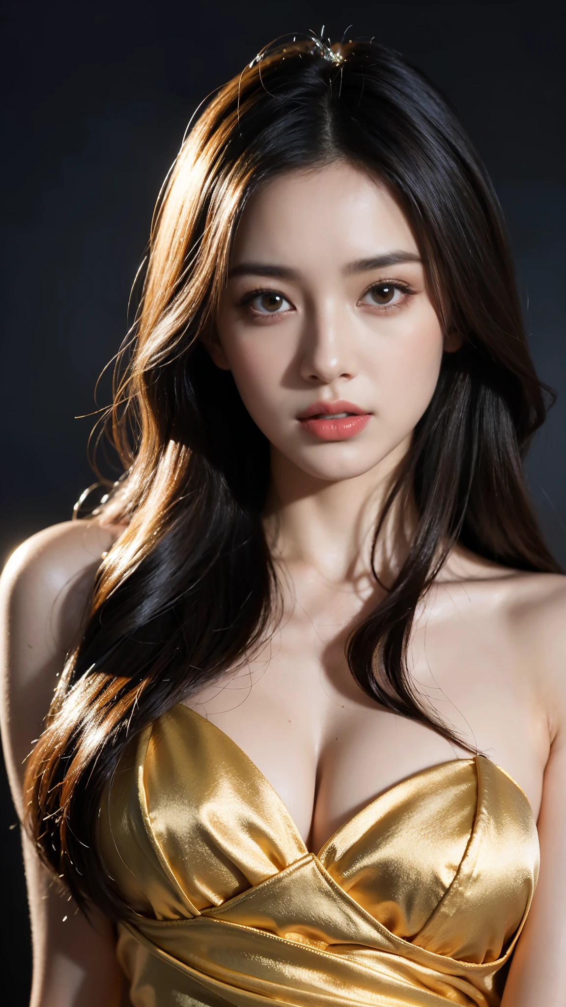 portrait of a young woman in a long flowing gown and neck in the style of stefan kostic, realistic, sharp focus, 8k high definition, insanely detailed, intricate, elegant, art by stanley lau and artgerm zavy-sngkjd great lighting