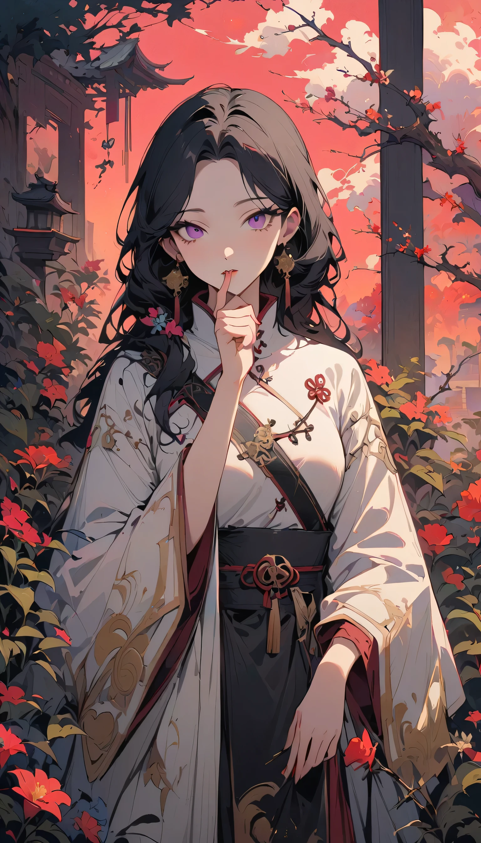 masterpiece,Extremely detailed ofCG unified 8k wallpaper,1 girl, beauty of, actual of, blur of, blur of_background, blur of_prospect, branch, brown of_hair, 梅flower, depth_of_site, earrings, flower, jewelry, nose, actual of, own of,Chinese clothes,Finger hidden, weapon concealment, only wear