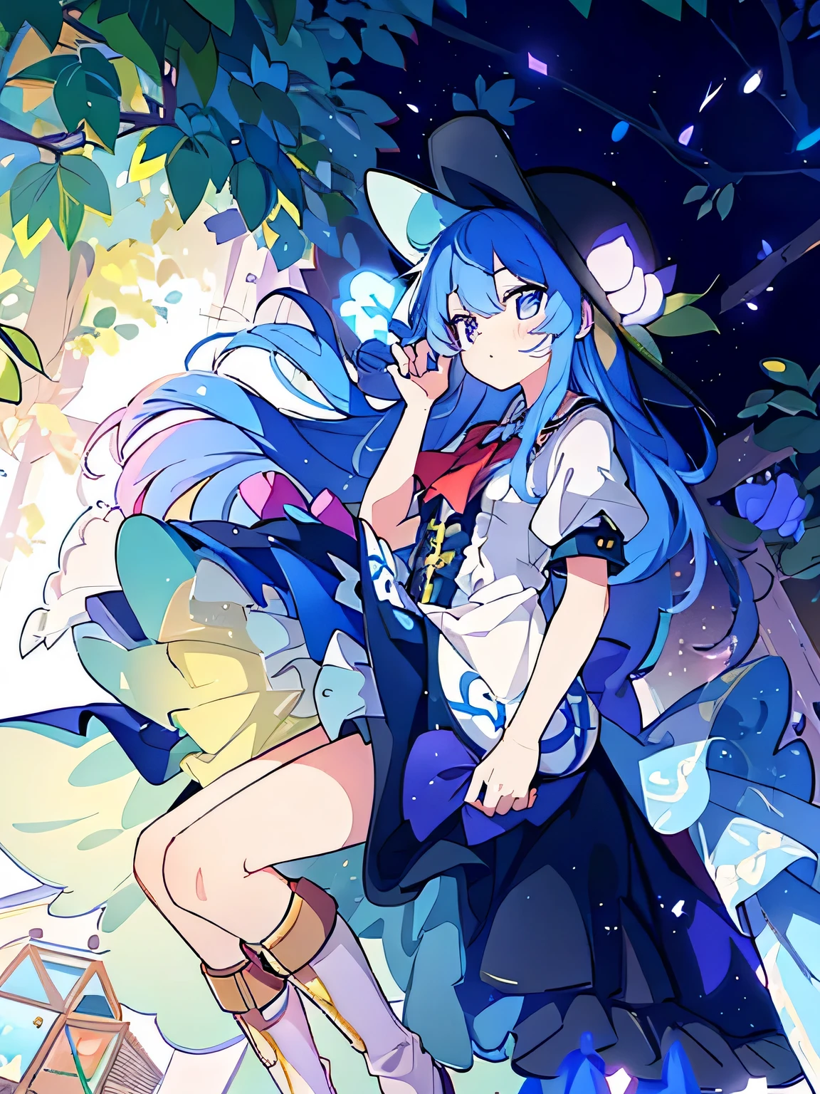 (masterpiece),best quality, expressive eyes, perfect face, 1girl,
hands on waist,beautiful, gorgeous,anime,girl,lora,hinanawi tenshi, blue hair, blue haired, floating clothes,waist grab, grabbing waist, mains sur les hanches , hands on hips,flat chest