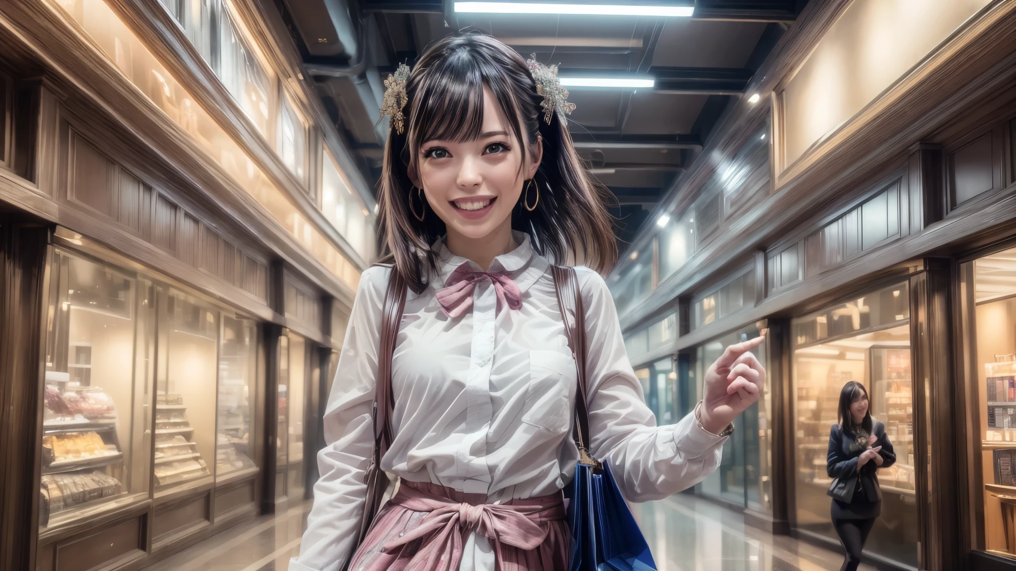 (best quality,4k,8k,highres,masterpiece:1.2),ultra-detailed, College Girl shopping in a mall, strutting her stuff, Smiling and laughing, Flirting with the viewer, HDR, 8k, absurdres, cinestill 800, sharp focus, add_detail:3 (solo woman)