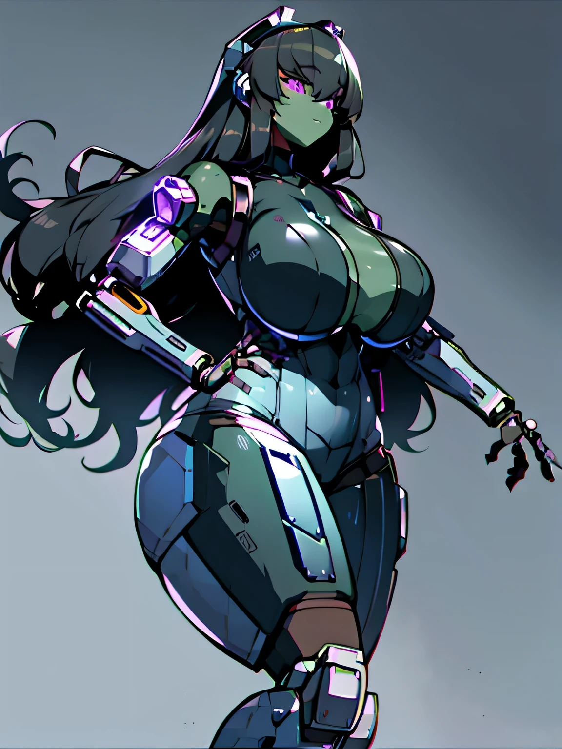 robot girl, humanoid robot, robot joints, full face mask, huge huge breasts, knee shot