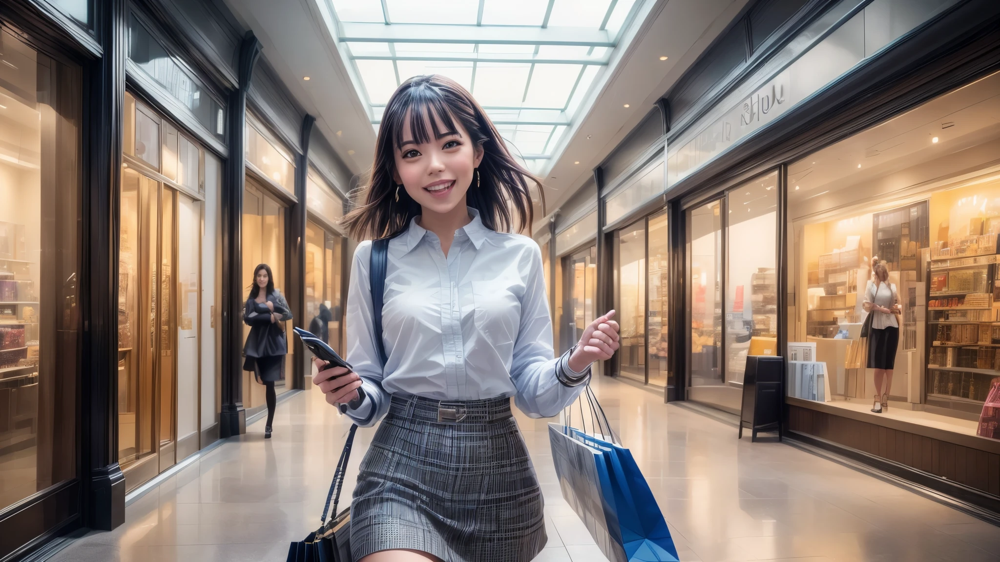 (best quality,4k,8k,highres,masterpiece:1.2),ultra-detailed, College Girl shopping in a mall, strutting her stuff, Smiling and laughing, Flirting with the viewer, HDR, 8k, absurdres, cinestill 800, sharp focus, add_detail:3 (solo woman)