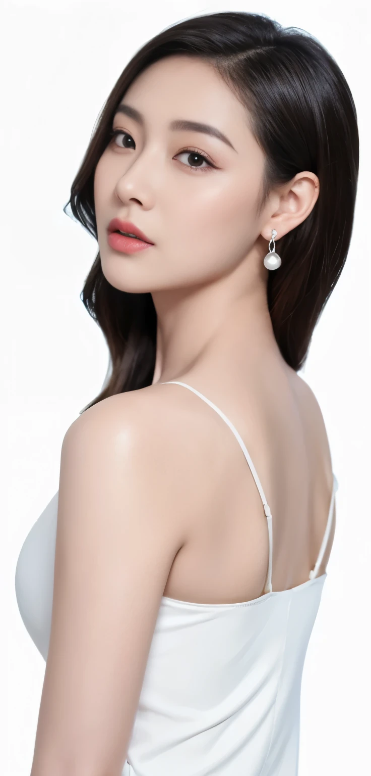 arafed woman in a white dress posing for a picture, wearing ornate earrings, Wearing pearl earrings, wearing elegant jewellery, 耳Nipple Ring, photo of a hand jewellery model, Earrings, girl with a pearl earring, Long Earings, beautiful face and flawless skin, with small studded earings, sapphire earrings, earring, hints of silver jewelry, 耳Nipple Ring