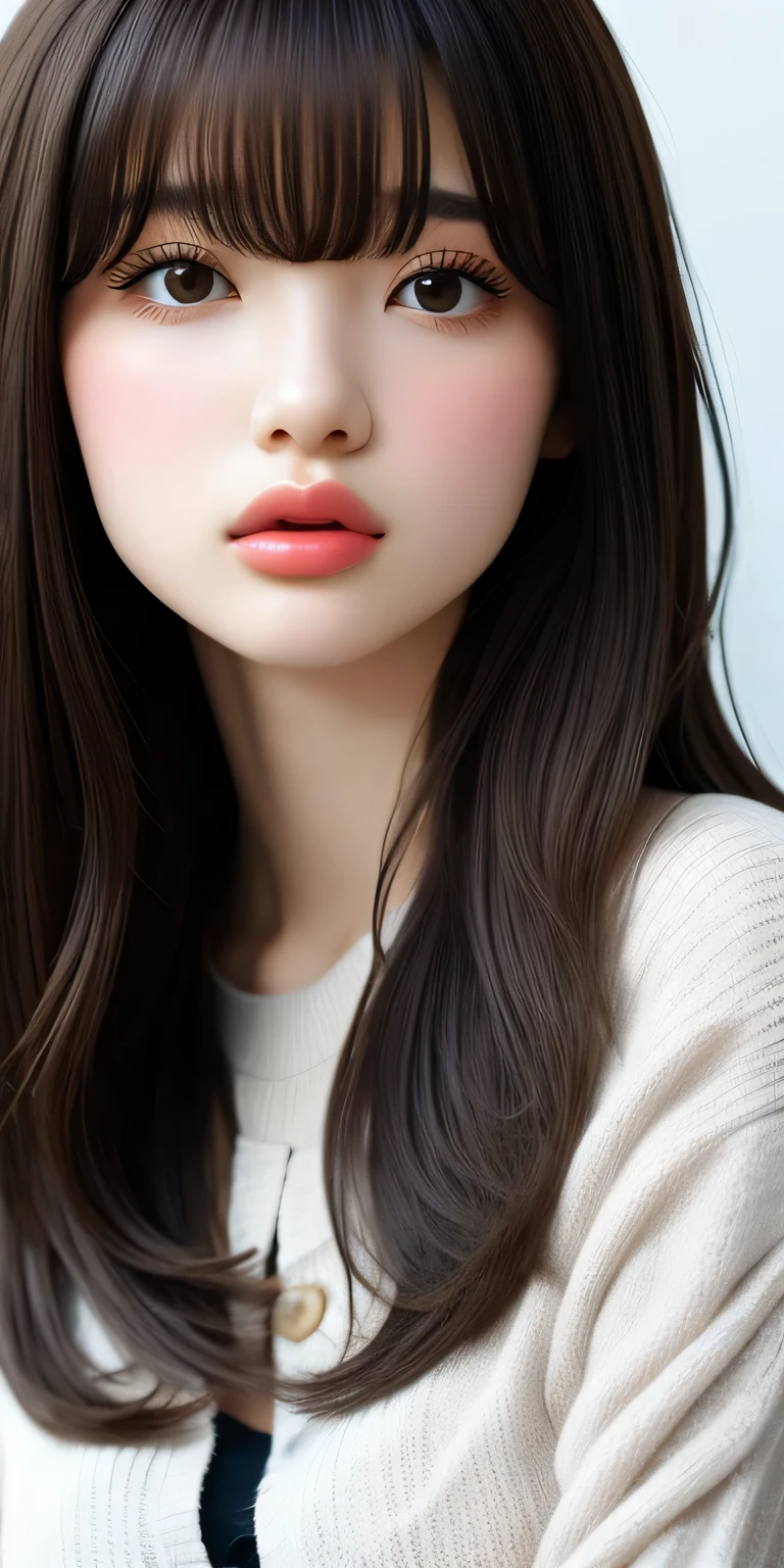 masterpiece, highest quality, 8K, 1 girl, 20 private, mouth is slightly open, Vague expression, close, close up of face, alone, cute, girly, delicate girl, neat beauty, Raw photo, professional photography, portrait, soft light, professional lighting, Backlight, look forward to your eyes, Sophisticated, film grain, (Eye and face details:1.0), medium length floating hair, beautiful flowing hair,