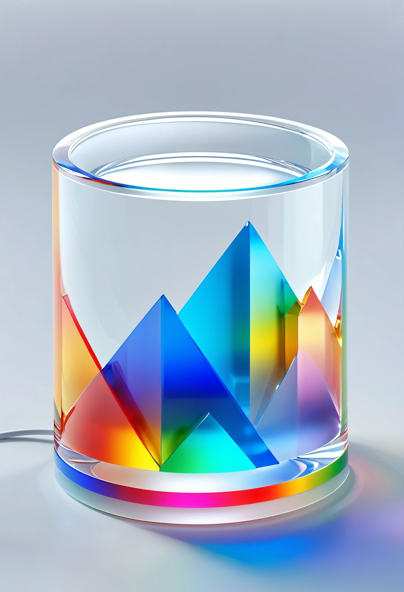 (((Rivers and mountains))),detail,textured,,Arthur effect,, Caustics, Transparent glass texture, rainbow colors, Designed by Dieter Rams, simple, detail丰富地发光, White background, industrial design, Studio lights up, C4D, Overclocked renderer, clean shadow, 4K