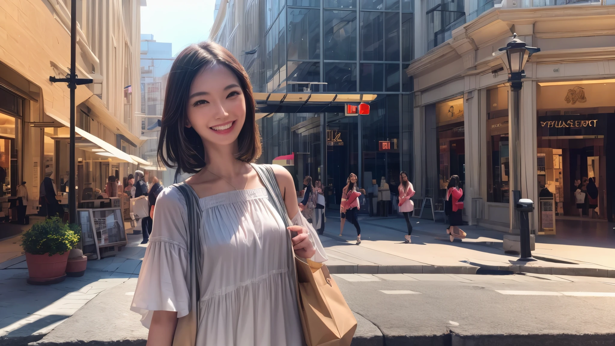 (best quality,4k,8k,highres,masterpiece:1.2),ultra-detailed, College Girl shopping in a mall, strutting her stuff, Smiling and laughing, Flirting with the viewer, HDR, 8k, absurdres, cinestill 800, sharp focus, add_detail:3 (solo woman) Nao Nagasawa