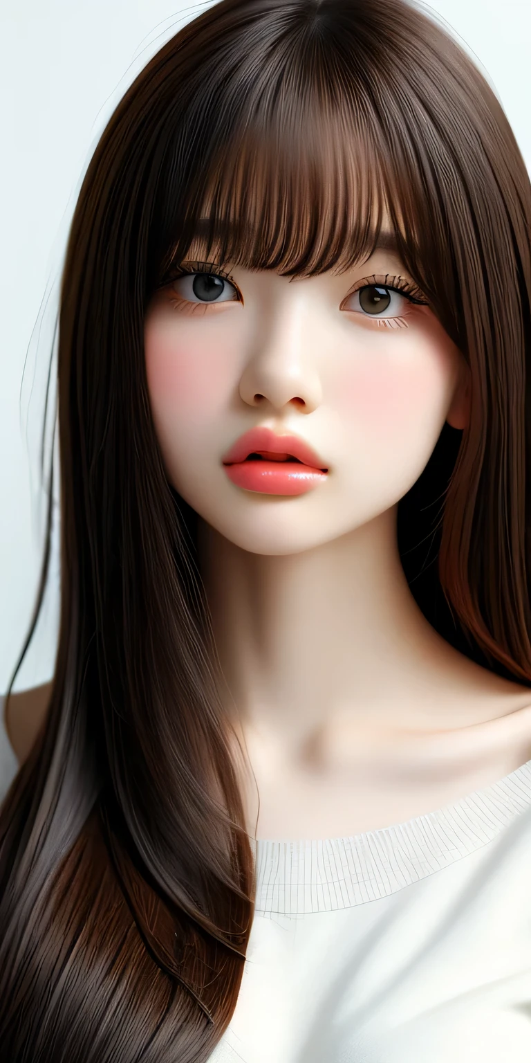 masterpiece, highest quality, 8K, 1 girl, 20 private, mouth is slightly open, Vague expression, close, close up of face, alone, cute, girly, delicate girl, neat beauty, Raw photo, professional photography, portrait, soft light, professional lighting, Backlight, look forward to your eyes, Sophisticated, film grain, (Eye and face details:1.0), medium length floating hair, beautiful flowing hair,high 