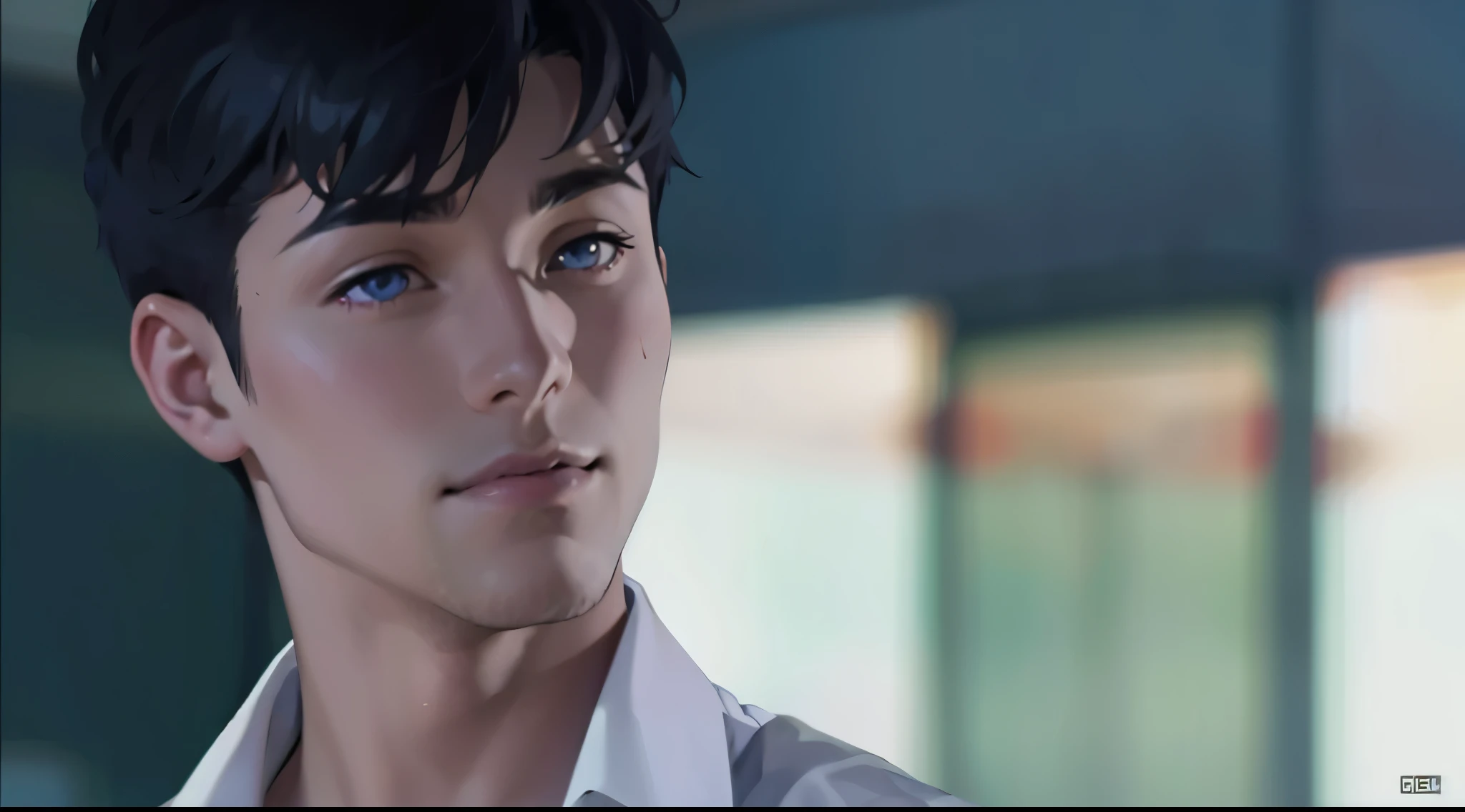 estilo anime 2d. chico lindo de cabello violeta ojos violetas