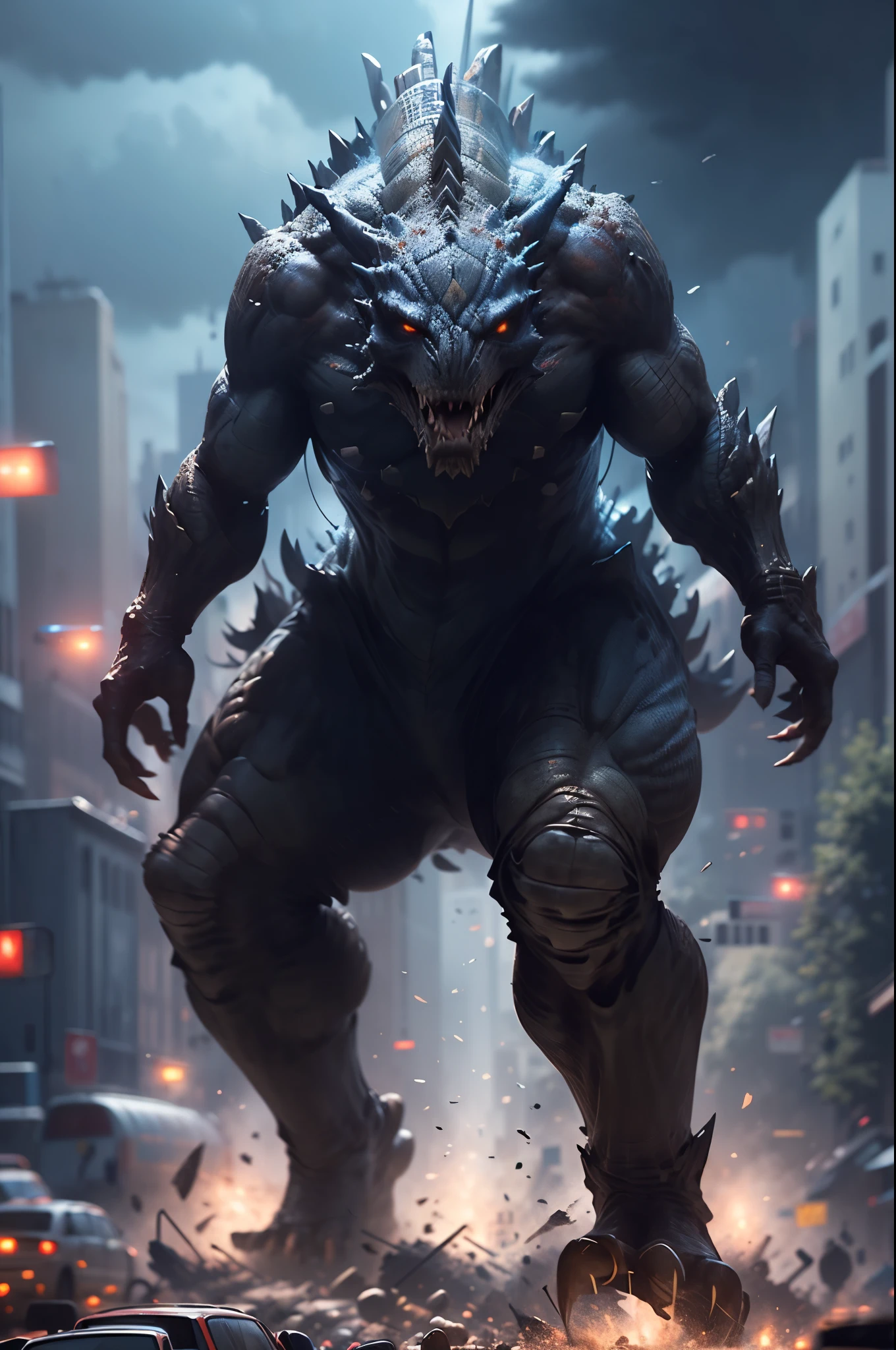 4k,badass, cyberpunk, oni, disgusting, villian, monster, short, small, climb on ground, dog alike