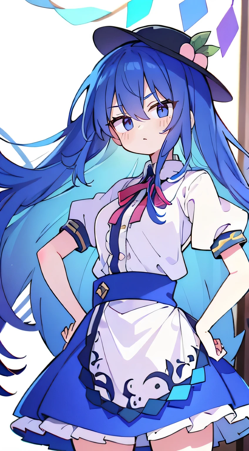 (masterpiece),best quality, expressive eyes, perfect face, 1girl,
big breasts, H cup, Good breasts, Put your hands on your waist,Fair, Gorgeous,japanese manga,girl,Laura,young angel, blue hair, blue haired,tent , tent chest, tent breast, floating clothes,grab your waist, grab your waist, hands on hips , hands on hips，flat chest，bad milk，Nagiko Fujisaki，blue hairs，long, straight hair，long hair，