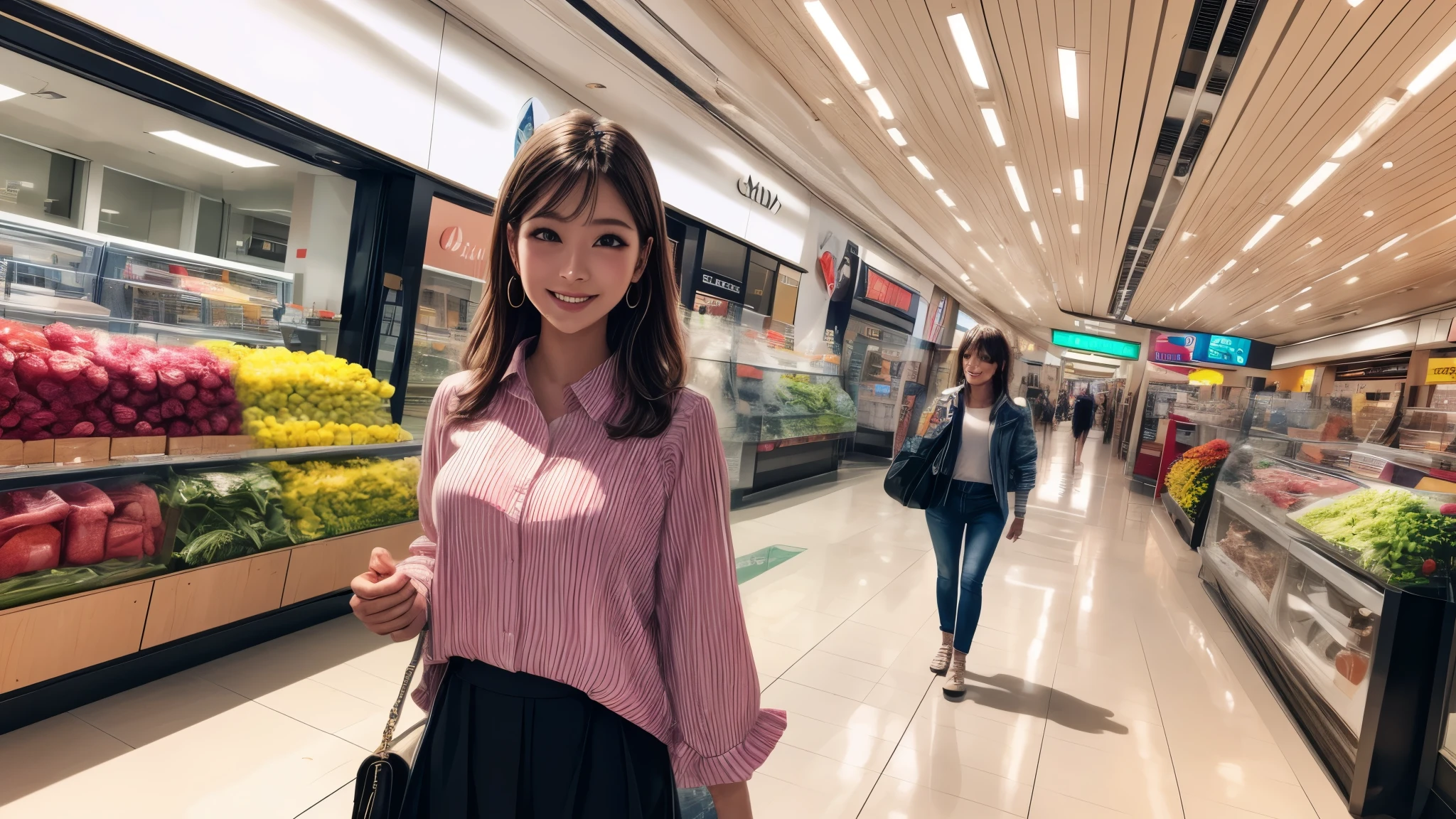 (best quality,4k,8k,highres,masterpiece:1.2),ultra-detailed, College Girl shopping in a mall, strutting her stuff, Smiling and laughing, Flirting with the viewer, HDR, 8k, absurdres, cinestill 800, sharp focus, add_detail:3 (solo woman) AIKA