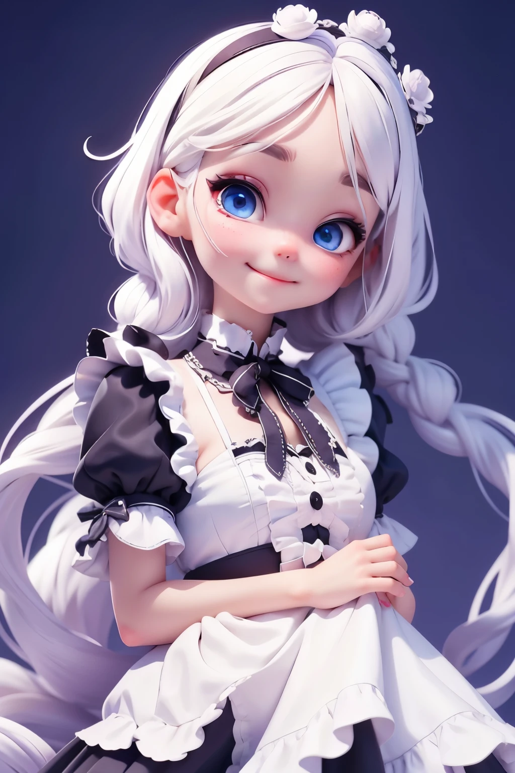  Alice in Wonderland, maid clothes black color, clothes maid black color, sweet girl, exquisite eyes, white hair, delicate smile, simple white background