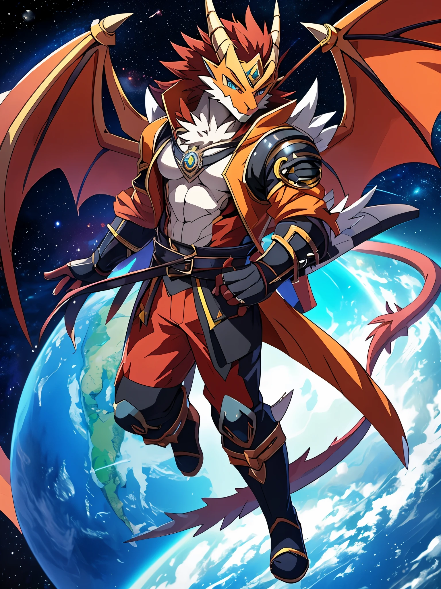 furry, male, anthro, (Dragon Tail), dragon wings, Solo, (Realistic eye details:1.2), (beautiful detailed eyes), anime character there is a Dragon man in a space setting with a planet in the background, dapper dream demon, best anime 4k konachan wallpaper, official artwork, gurren lagann, guilty gear strive splash art, anime style 4 k, key anime art, badass anime 8 k, high detailed official artwork, pixiv contest winner, cyber space cowboy, shigenori soejima illustration, full body like, slim body, in a panoramic view, good looking, splash art, anime style, 8k, 4k anime wallpaper, anime art wallpaper 8 k, 2 d art, 2d art, badass anime 8 k, anime art wallpaper 4k, detail art