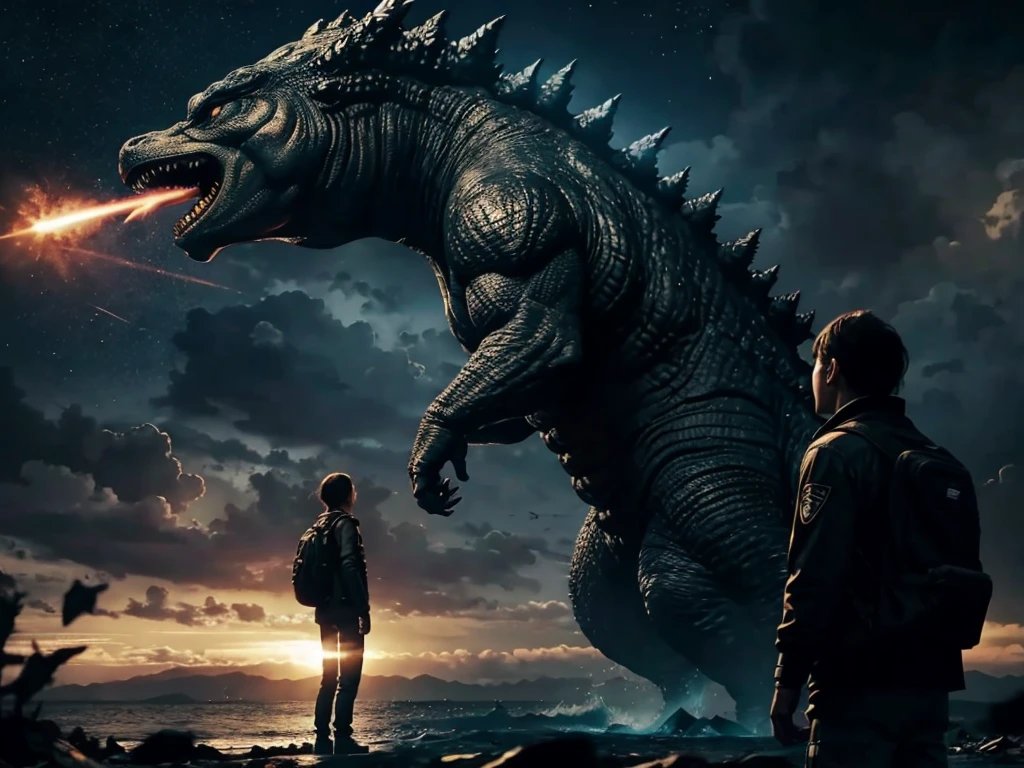 Godzilla saves a girl from aliens