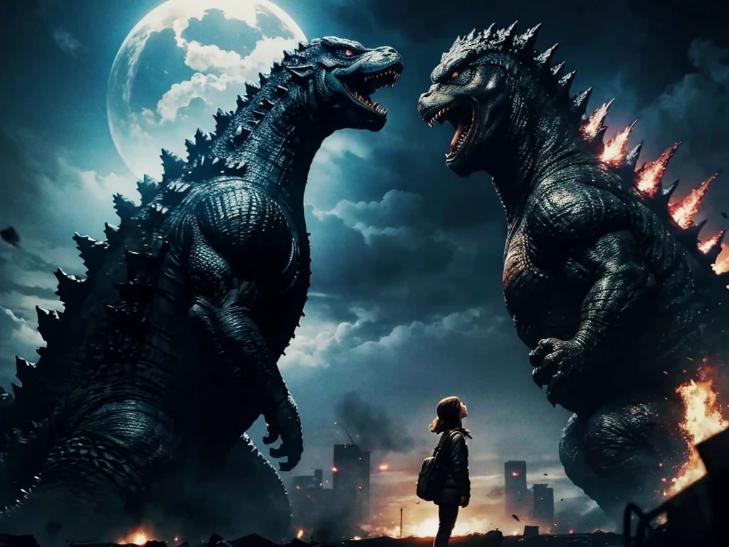 Godzilla saves a girl from aliens