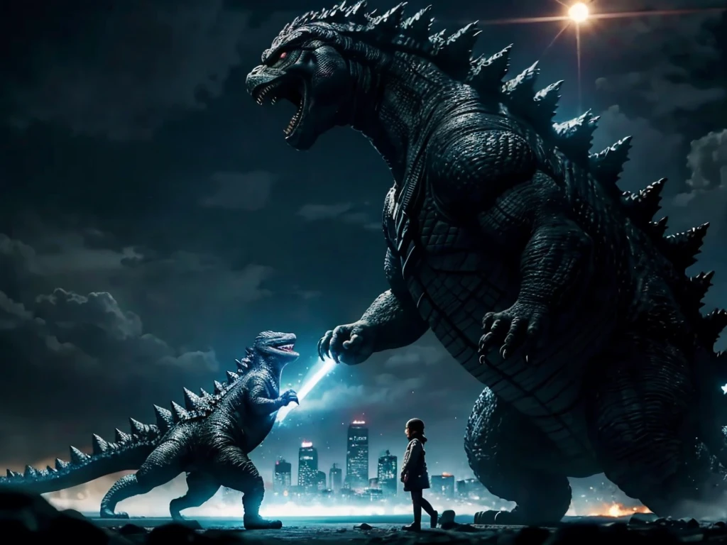 Godzilla saves a girl from aliens