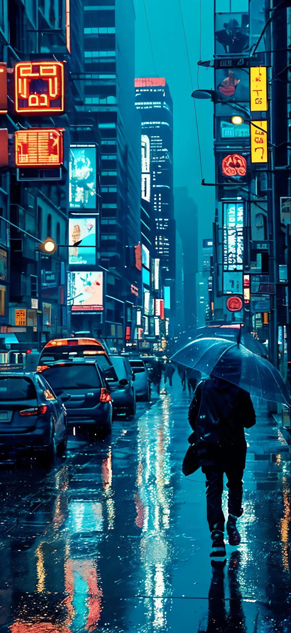 nighttime city scene with a person walking in the rain, in a futuristic cyberpunk city, futuristic city street, in cyberpunk city, cyberpunk city street, futuristic street, hyper realistic cyberpunk city, sci-fi cyberpunk city street, rainy cyberpunk city, in a cyberpunk city, cyberpunk in a cyberpunk city, beautiful cyberpunk city, futuristic cyberpunk city, cyberpunk city, at an cyberpunk city