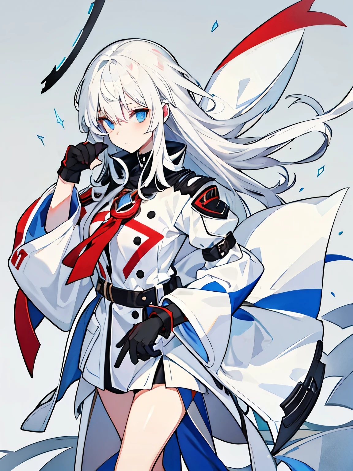 white hair,Black finger gloves,Red and blue eyes,girl,