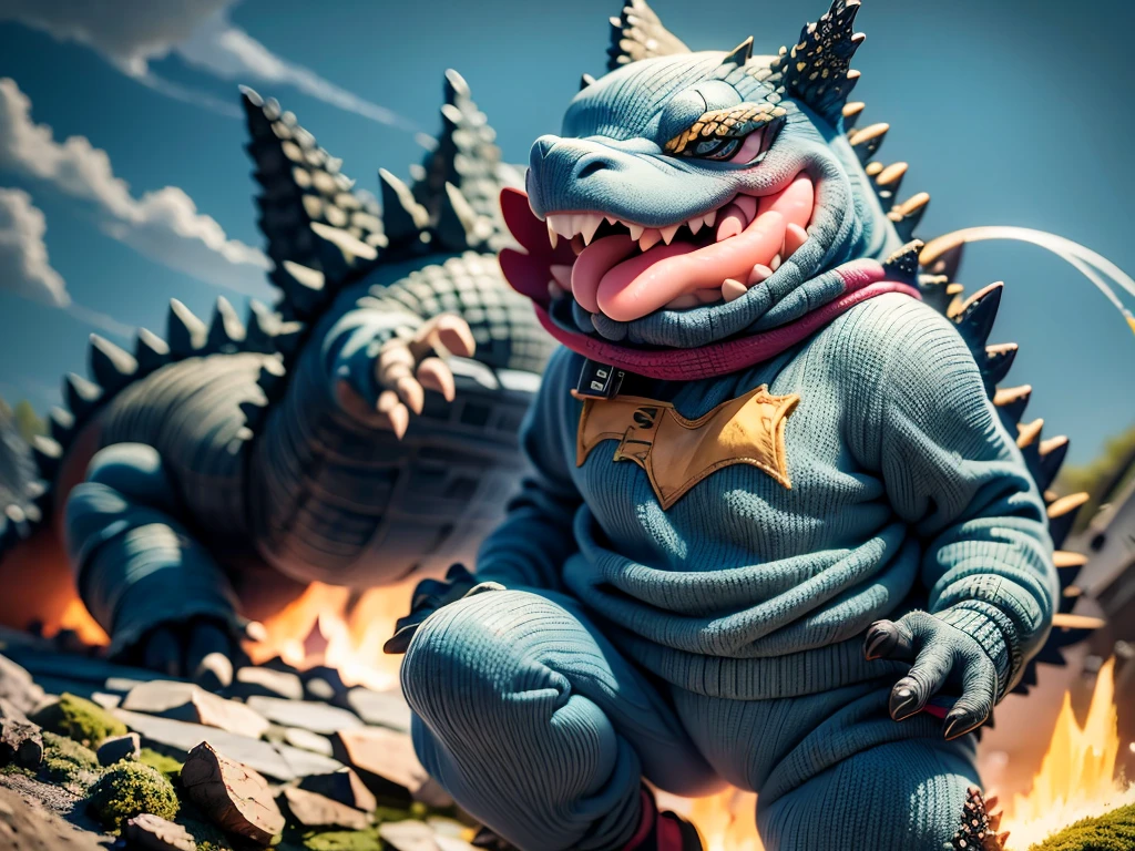 Godzilla saves a girl from aliens