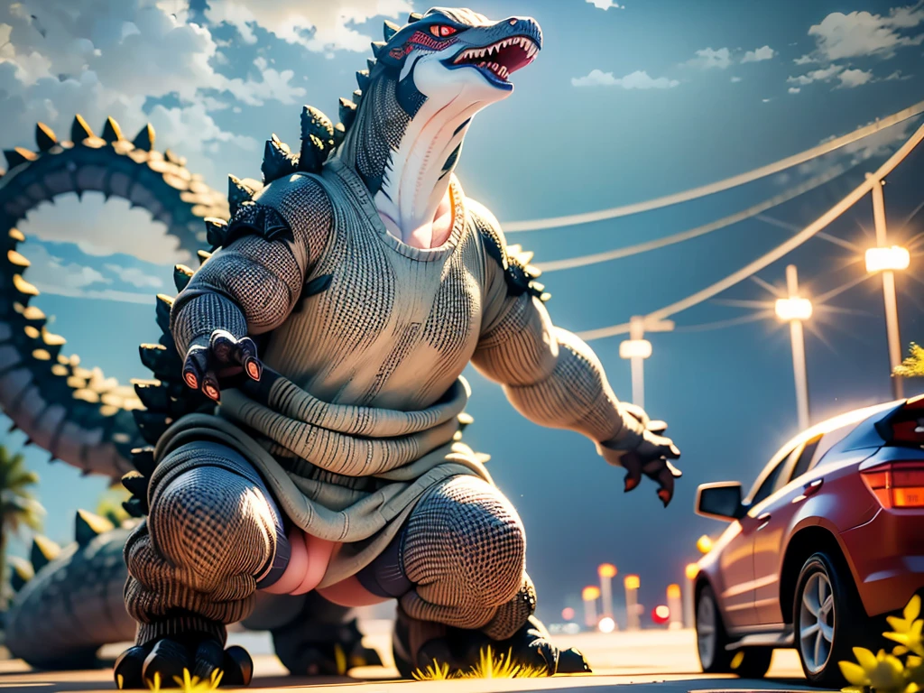 Godzilla saves a girl from aliens